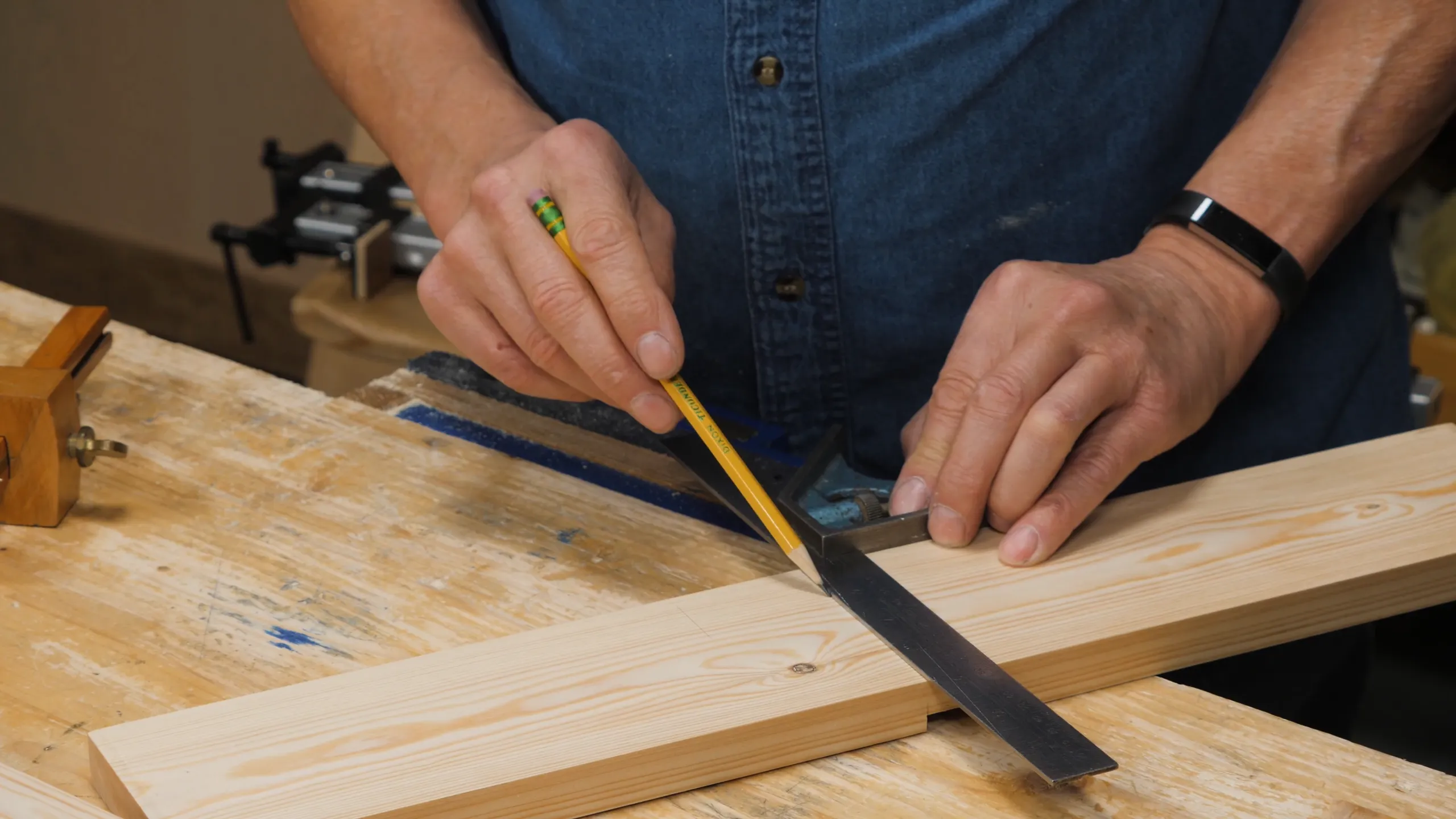 Square the markings for the bottom rail to the outside face with a pencil