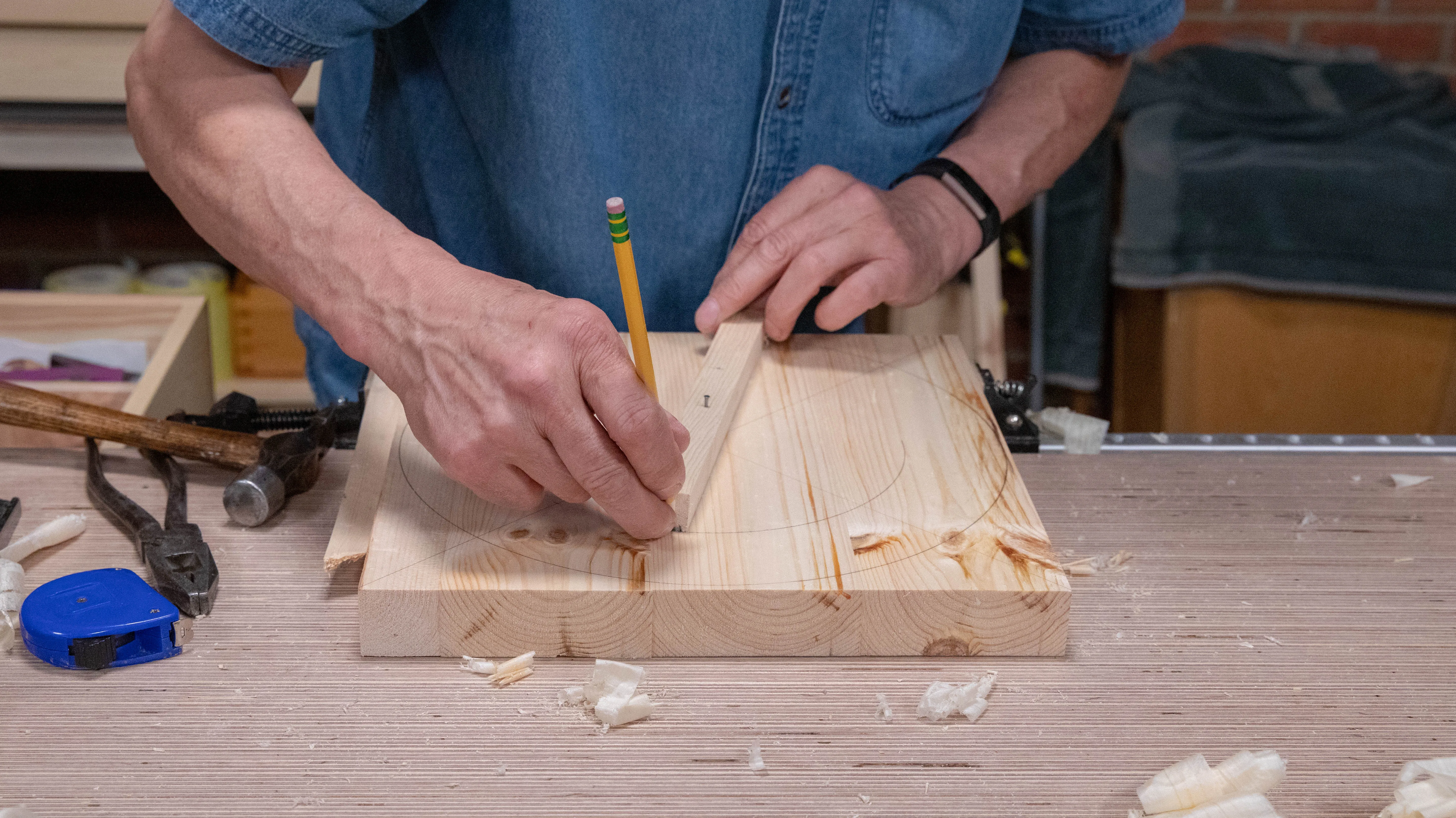 Use your compass to trace an 8" (203mm) diameter circle