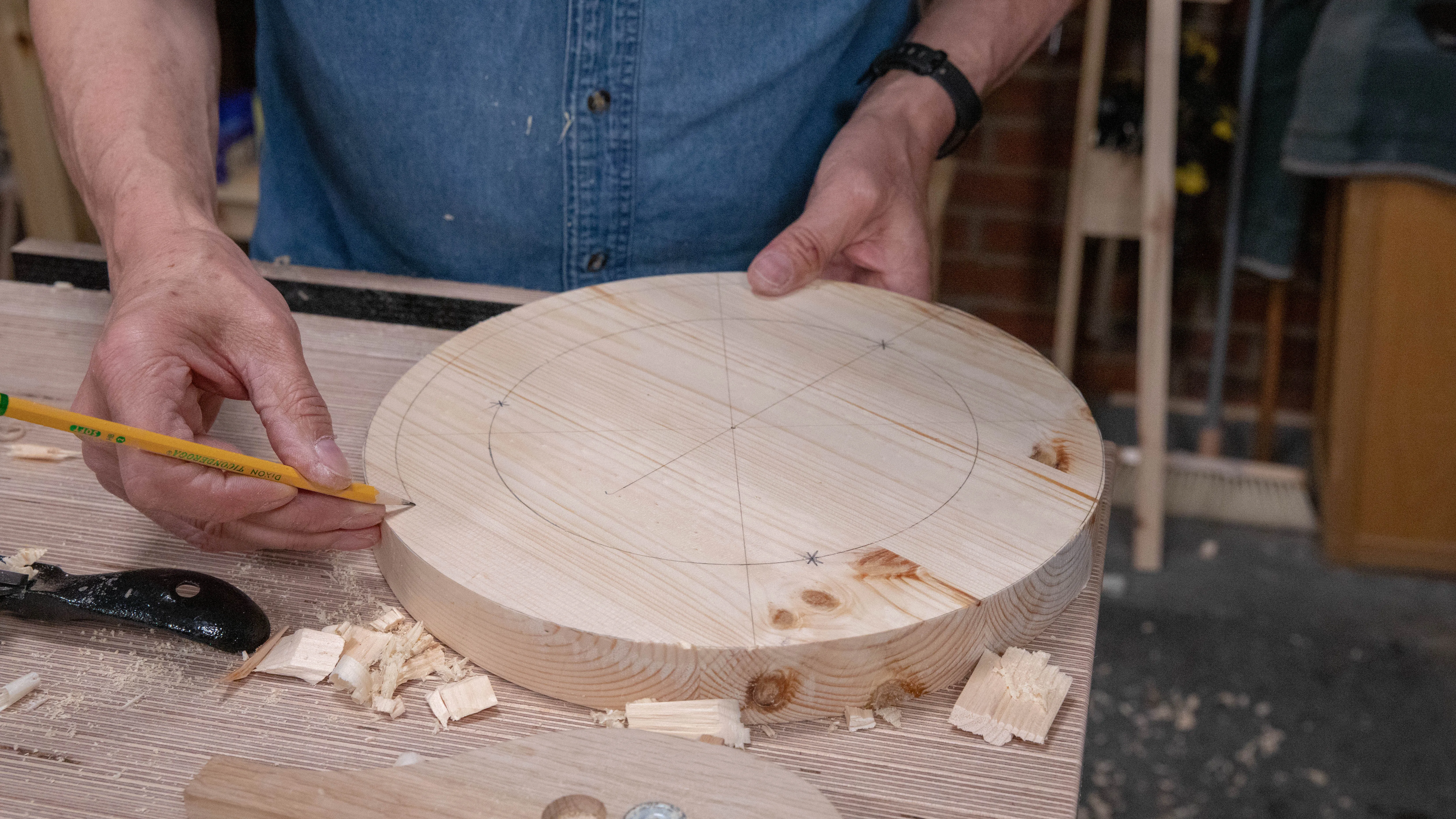 Use your fingers as a gauge to mark this line all around the blank with a pencil