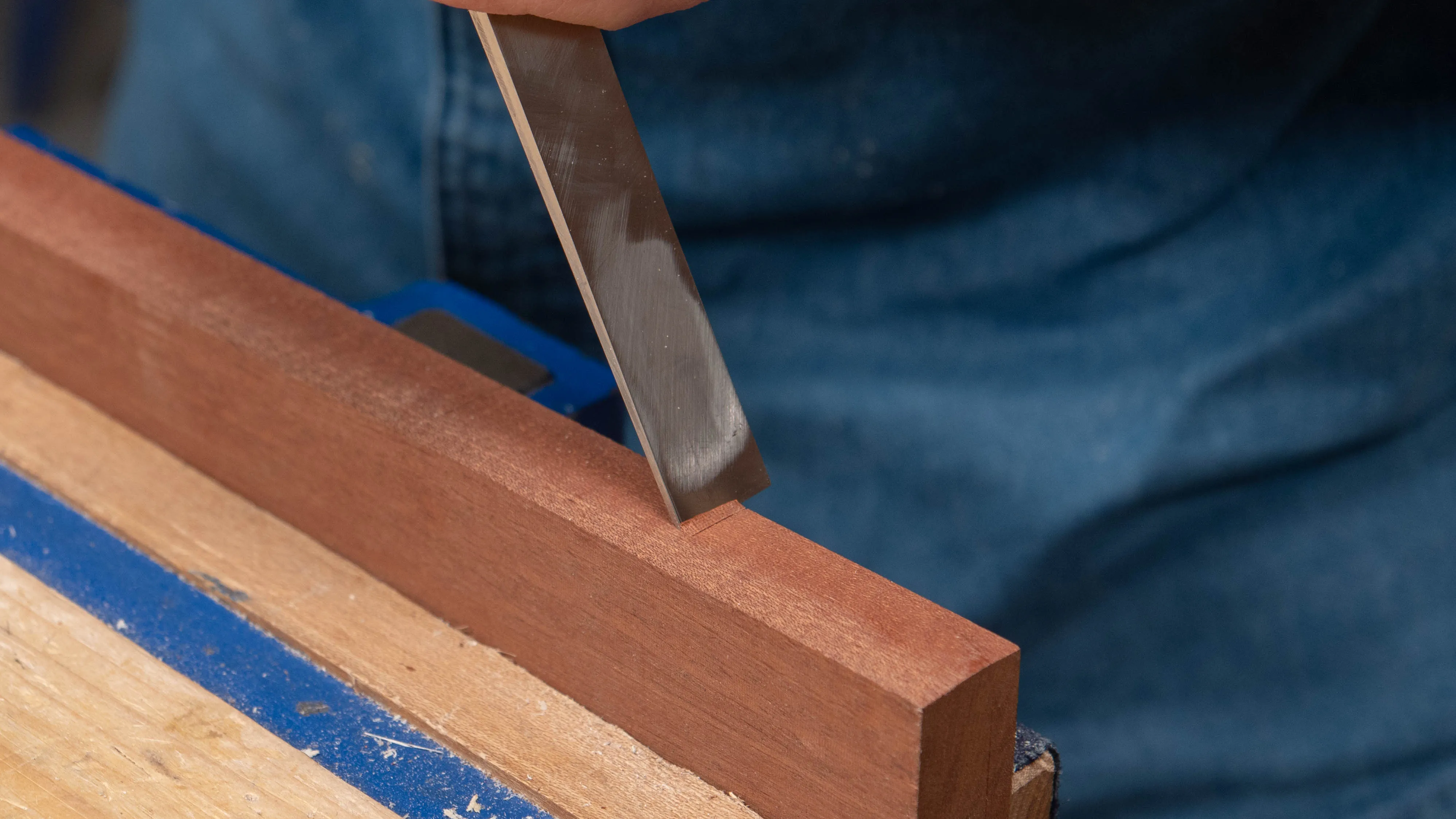 Start your chop with a step down and flick away the waste