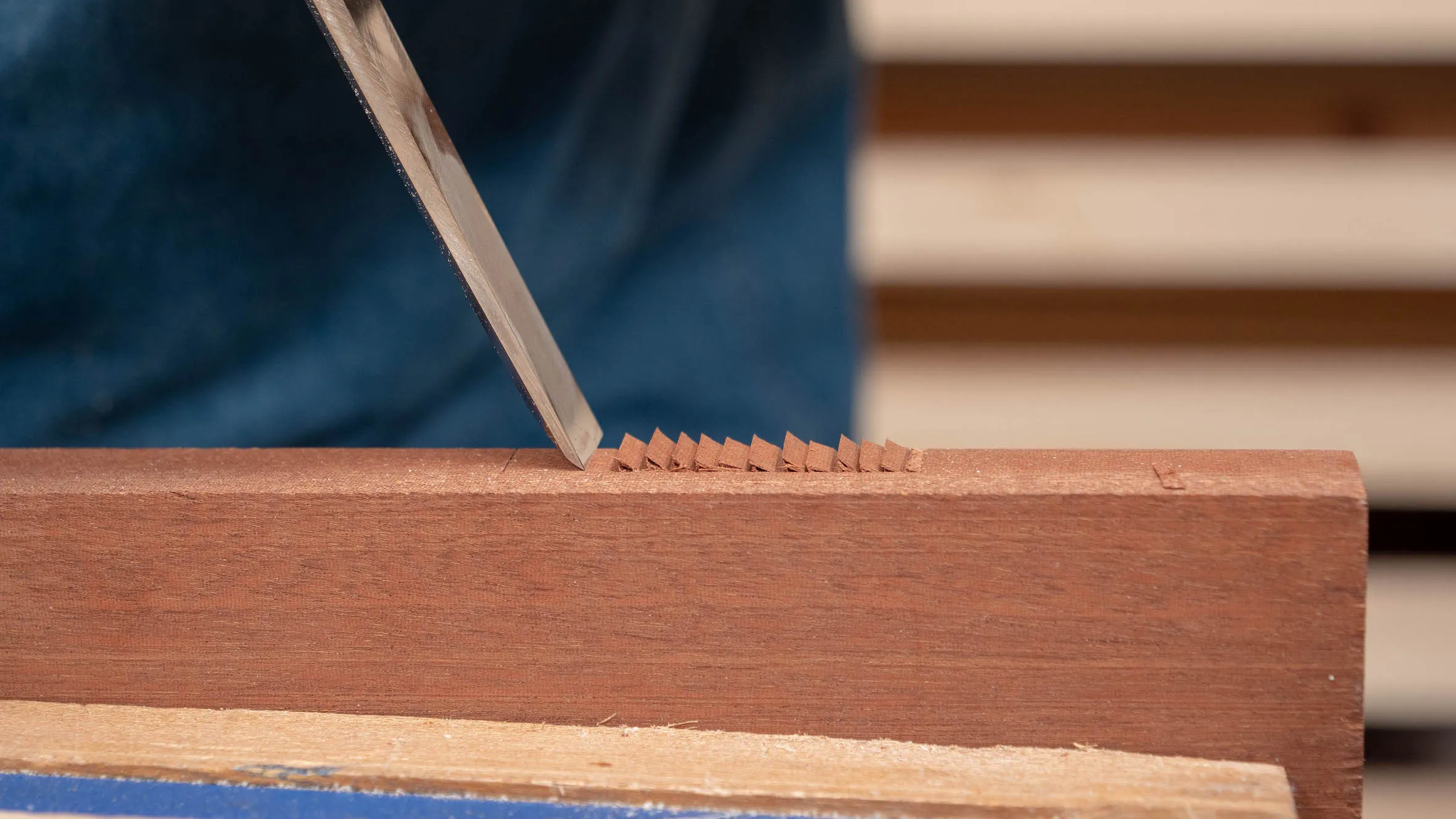 Continue these chops across the length of the recess until you get close to the knifewall