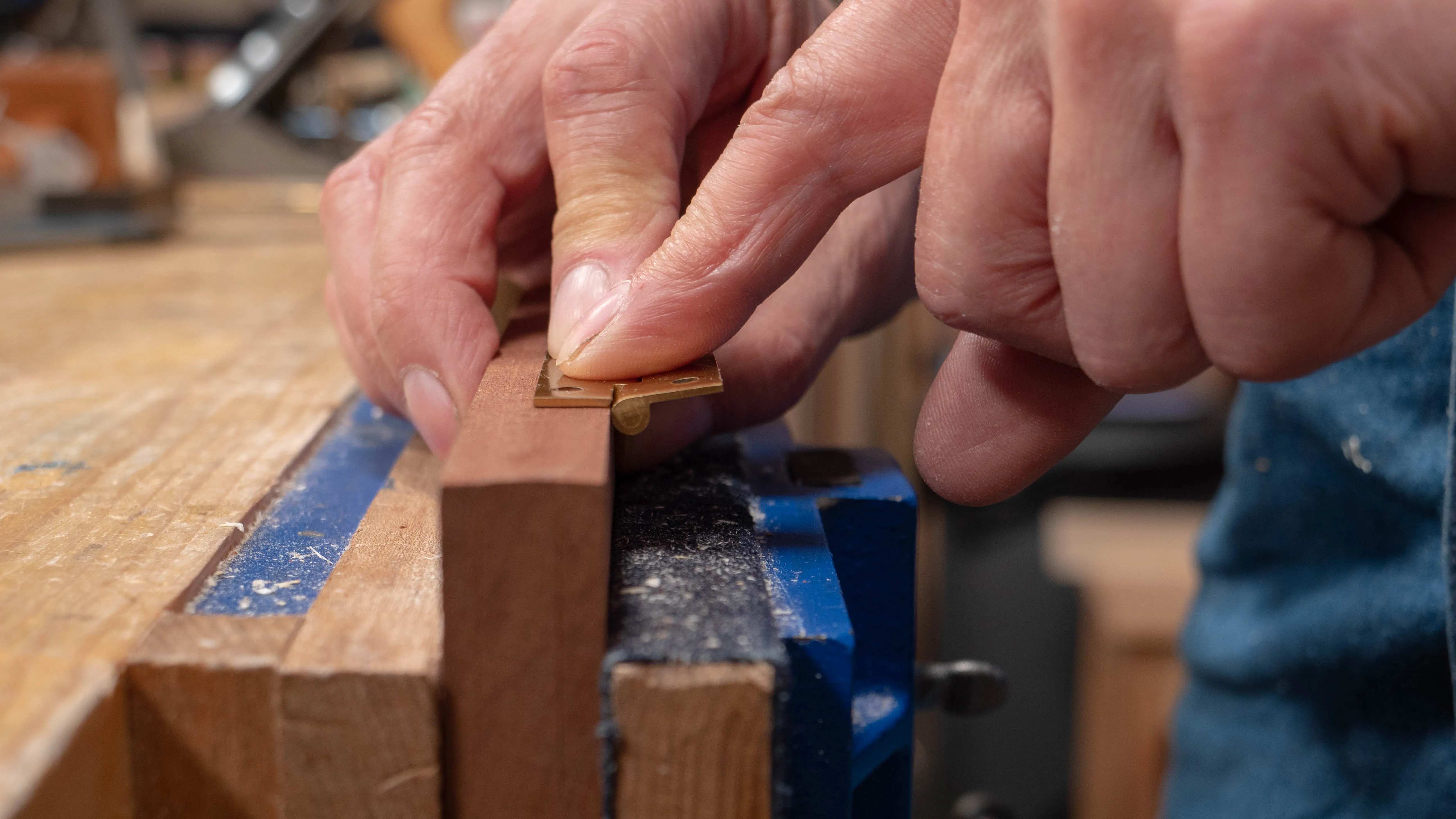 Keep the knuckle of the hinge butted up against the edge