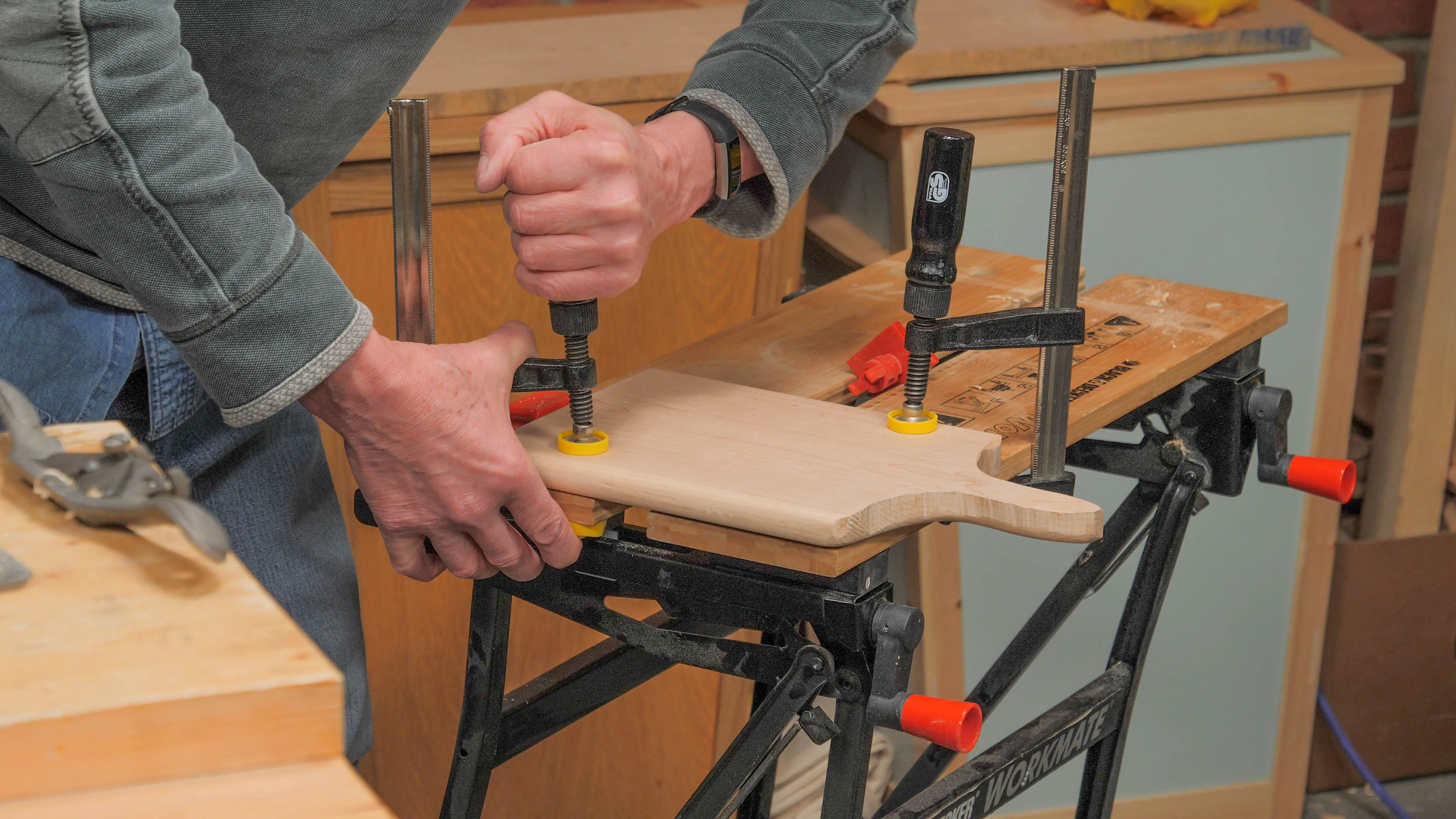 Secure the board with clamps, making sure these are out of the way