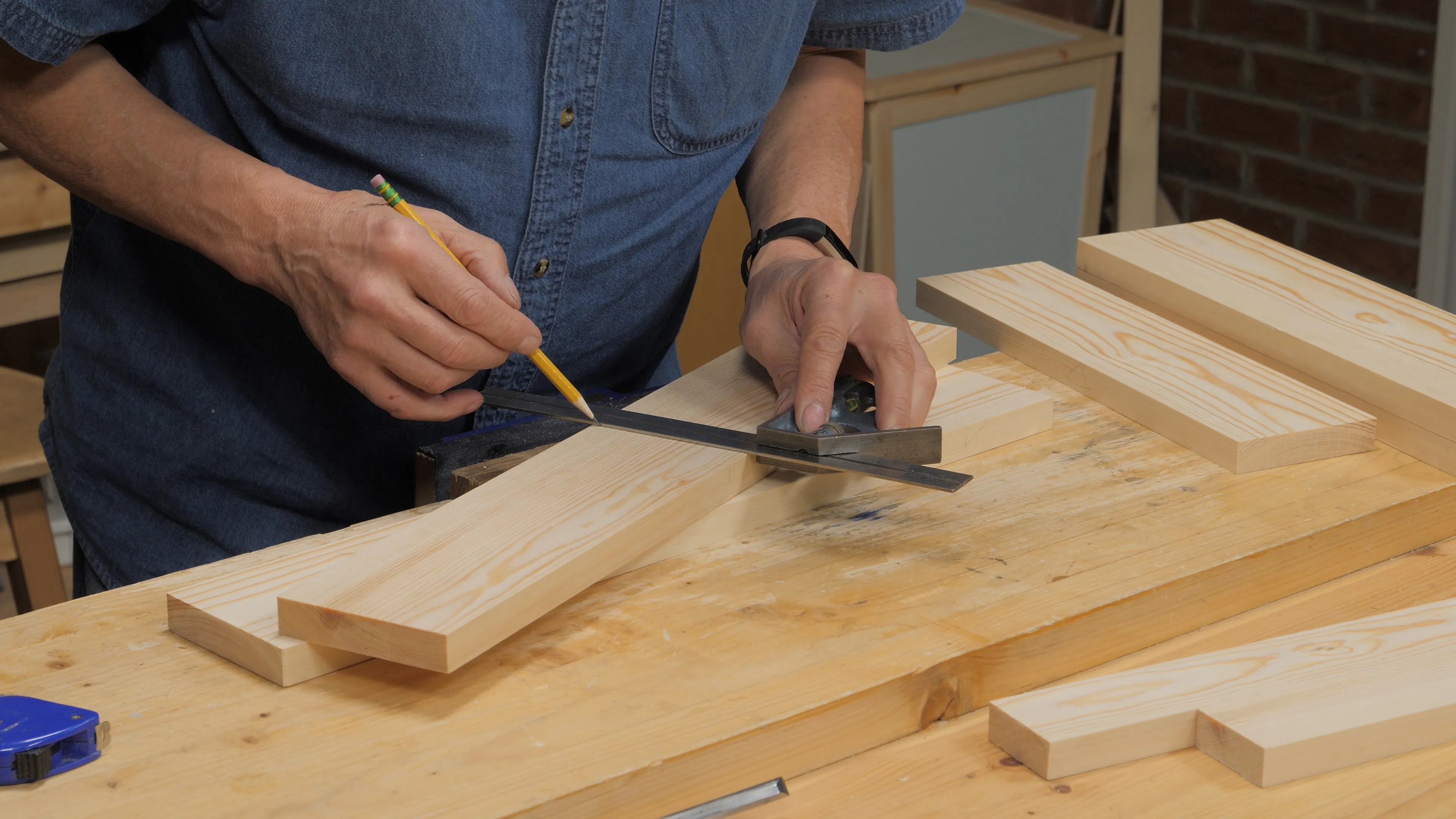 Square these lines onto the inside faces towards the front edges