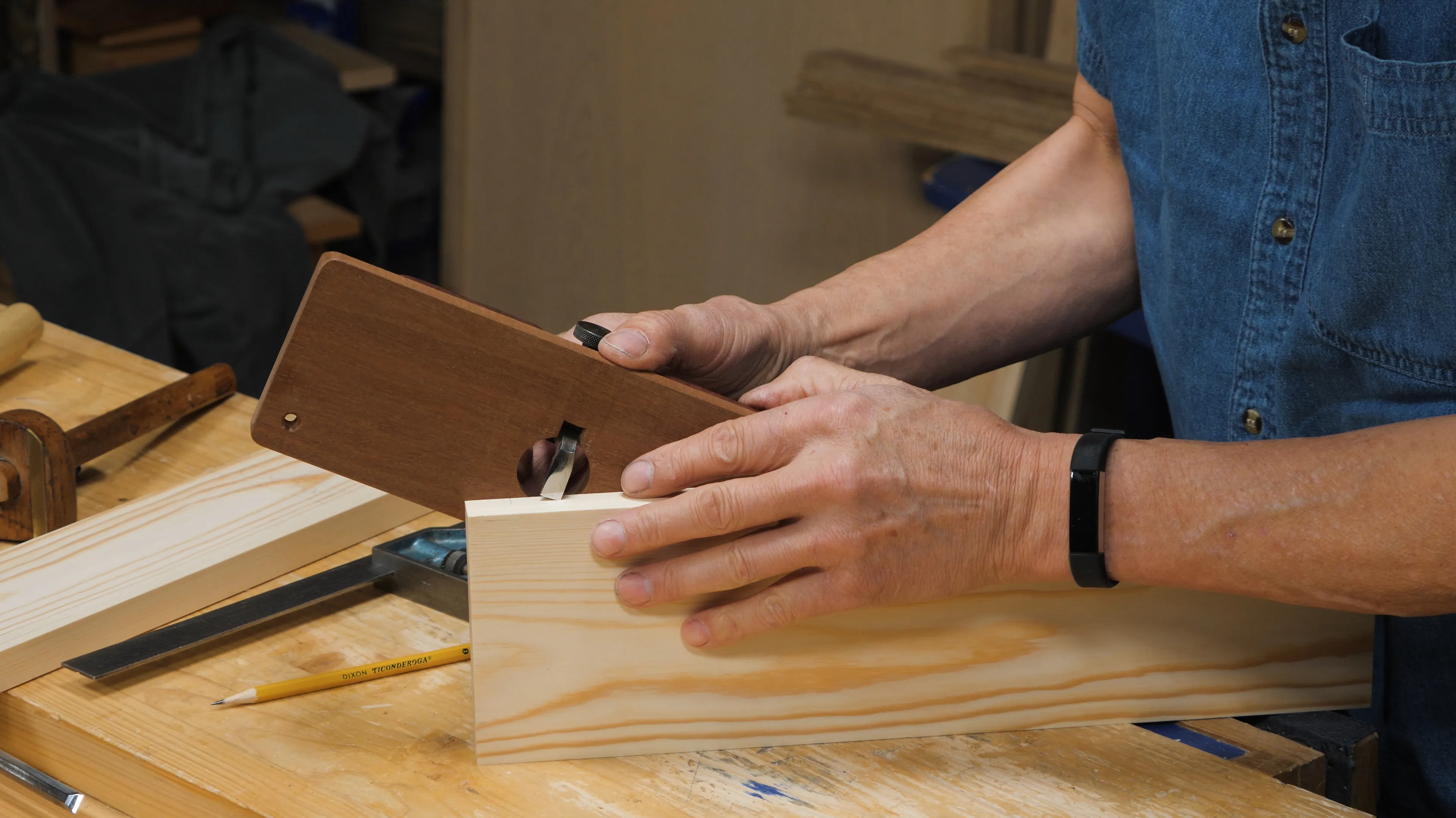 Mark the depth of the recess with a marking gauge or router plane