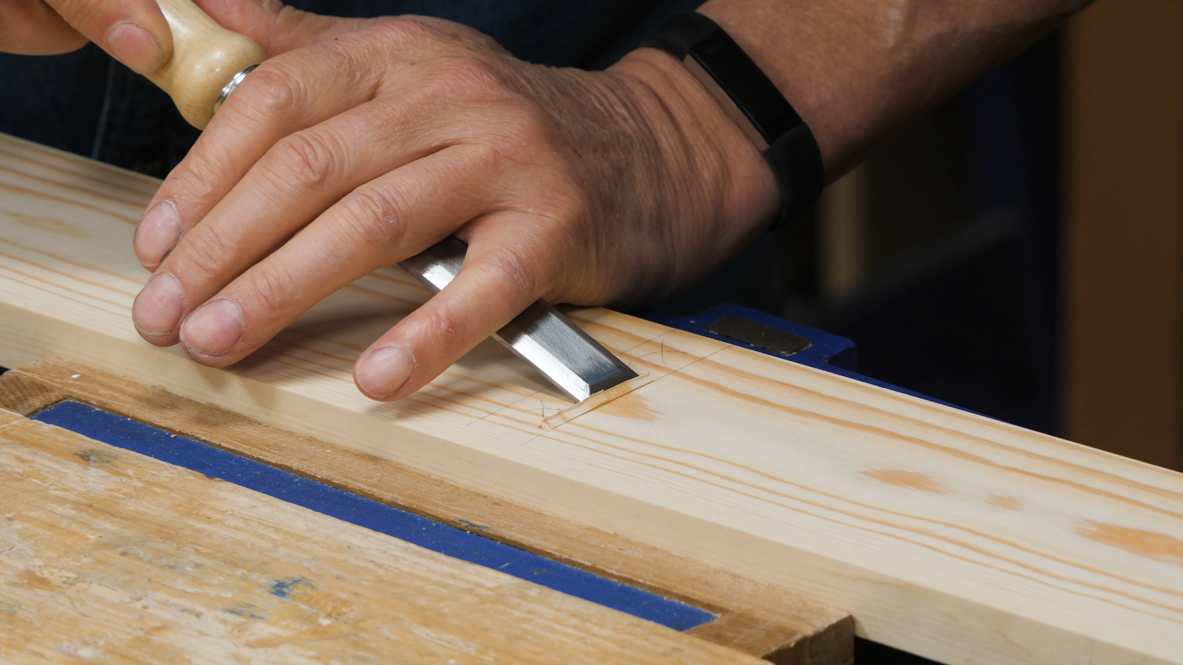 Create a step down with a wide chisel