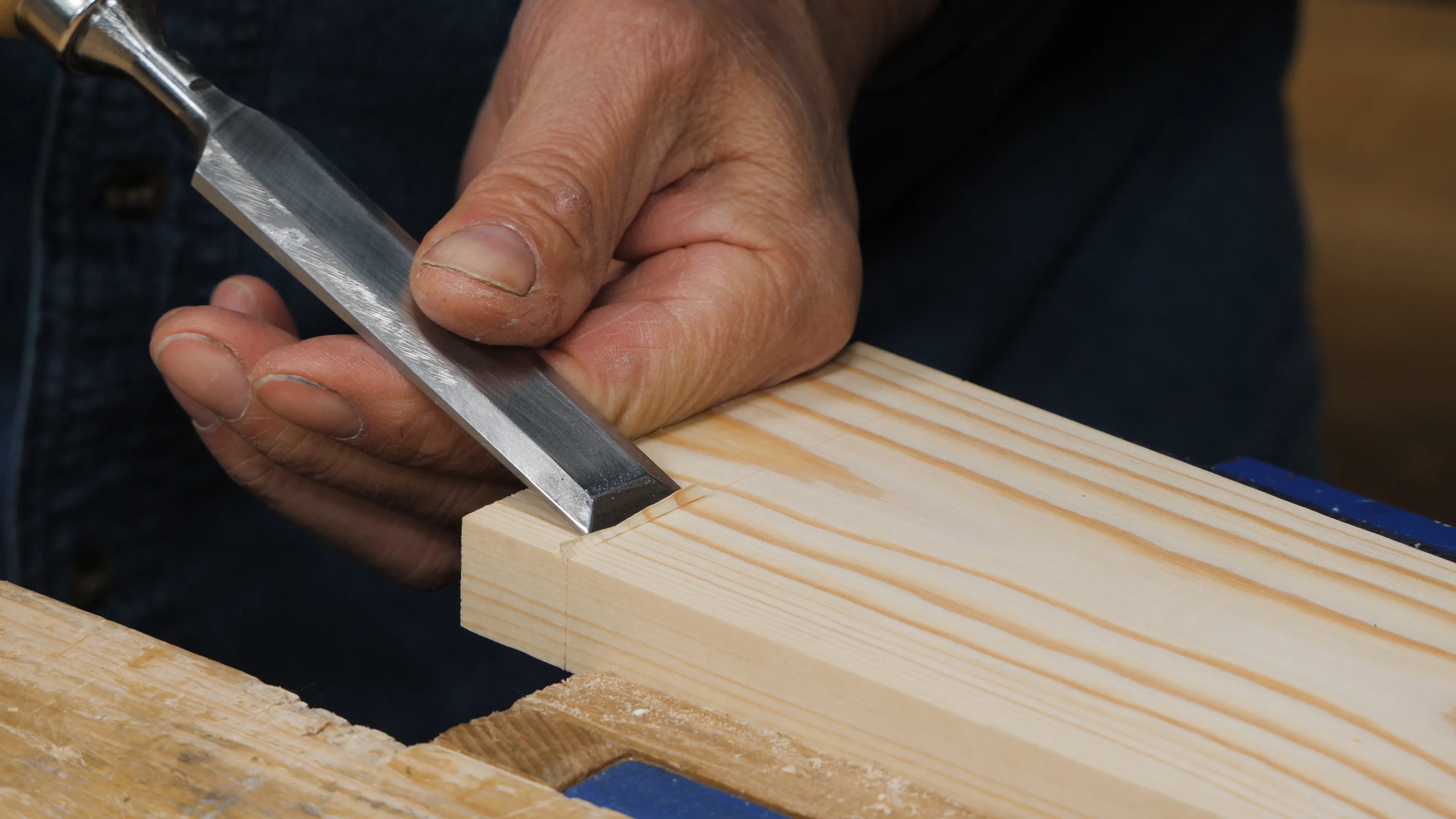 Create a step down with a wide chisel