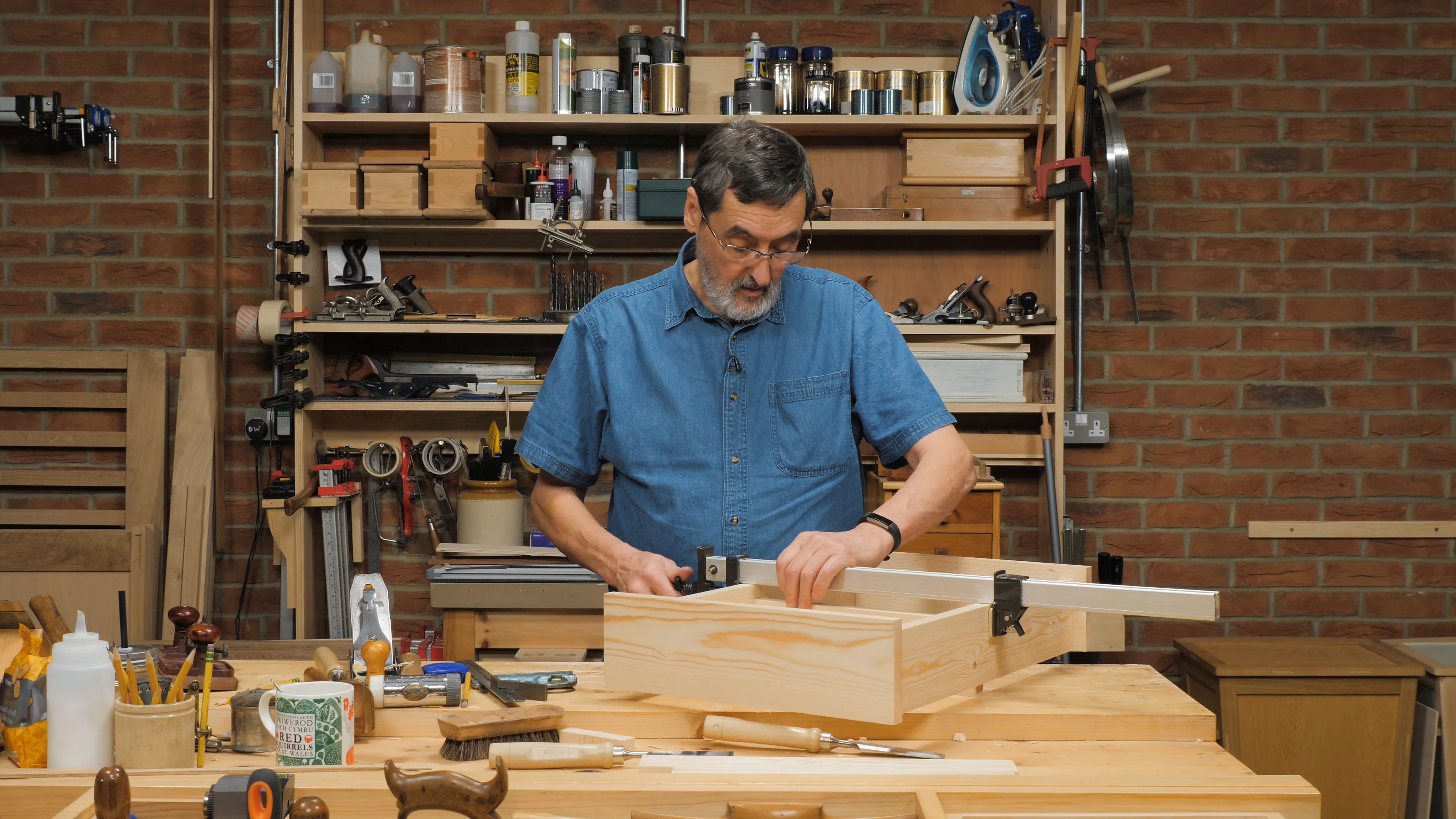 Apply a clamp across the front to ensure the shelf seats well