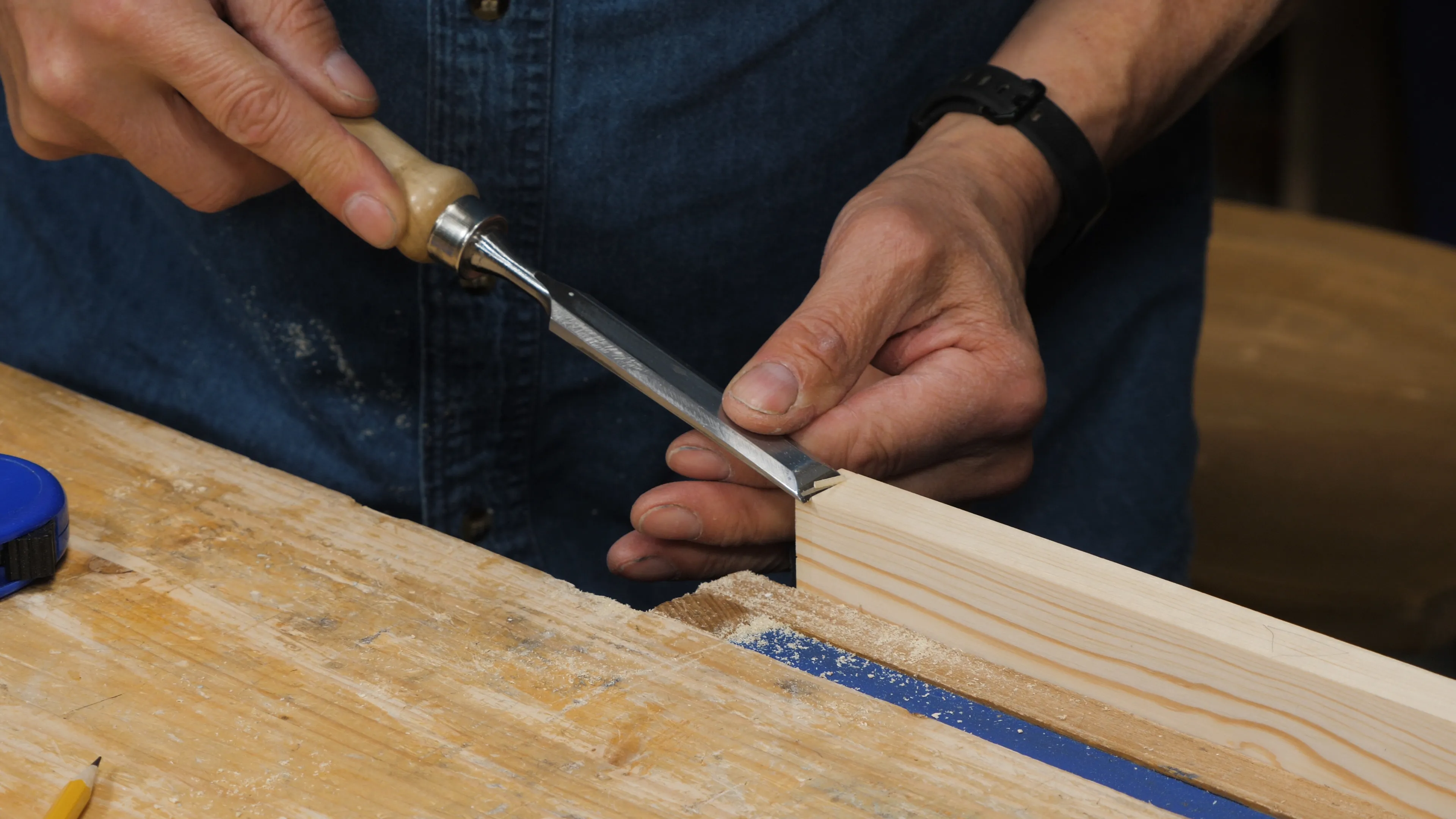 Create a step down with a sharp chisel