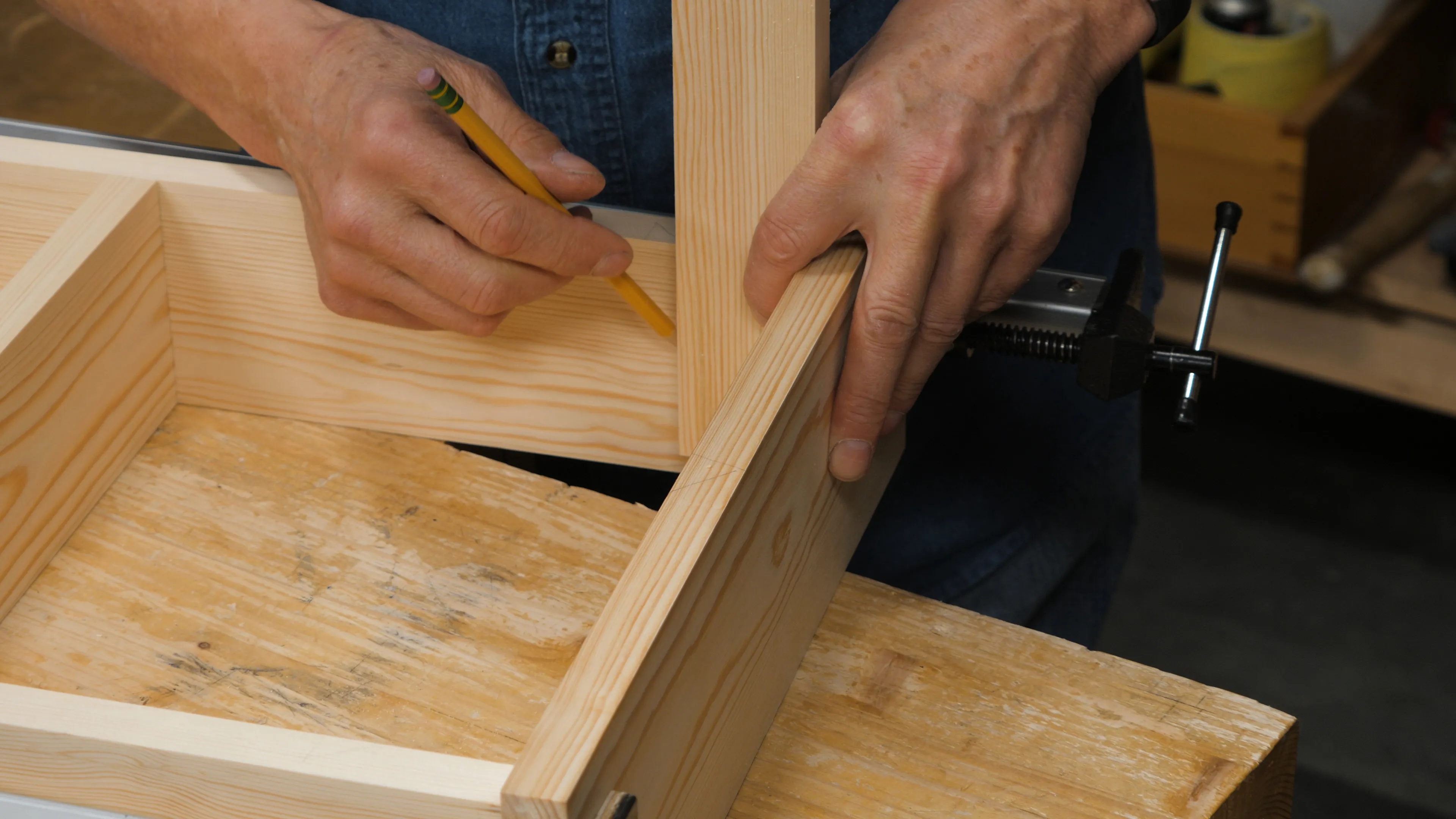 Mark the width of the rail piece with a pencil