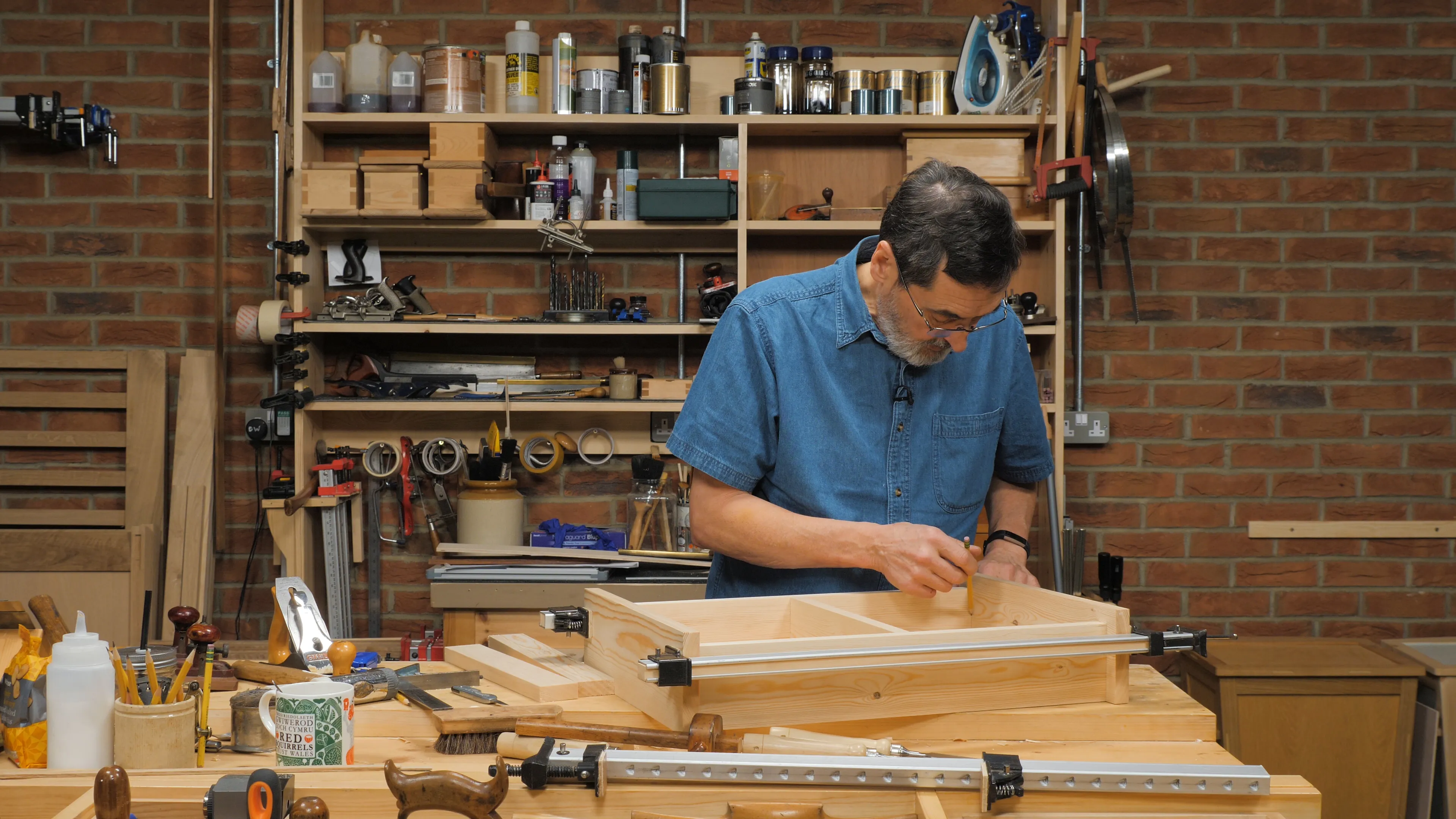 Mark the top, inside corners on the side pieces