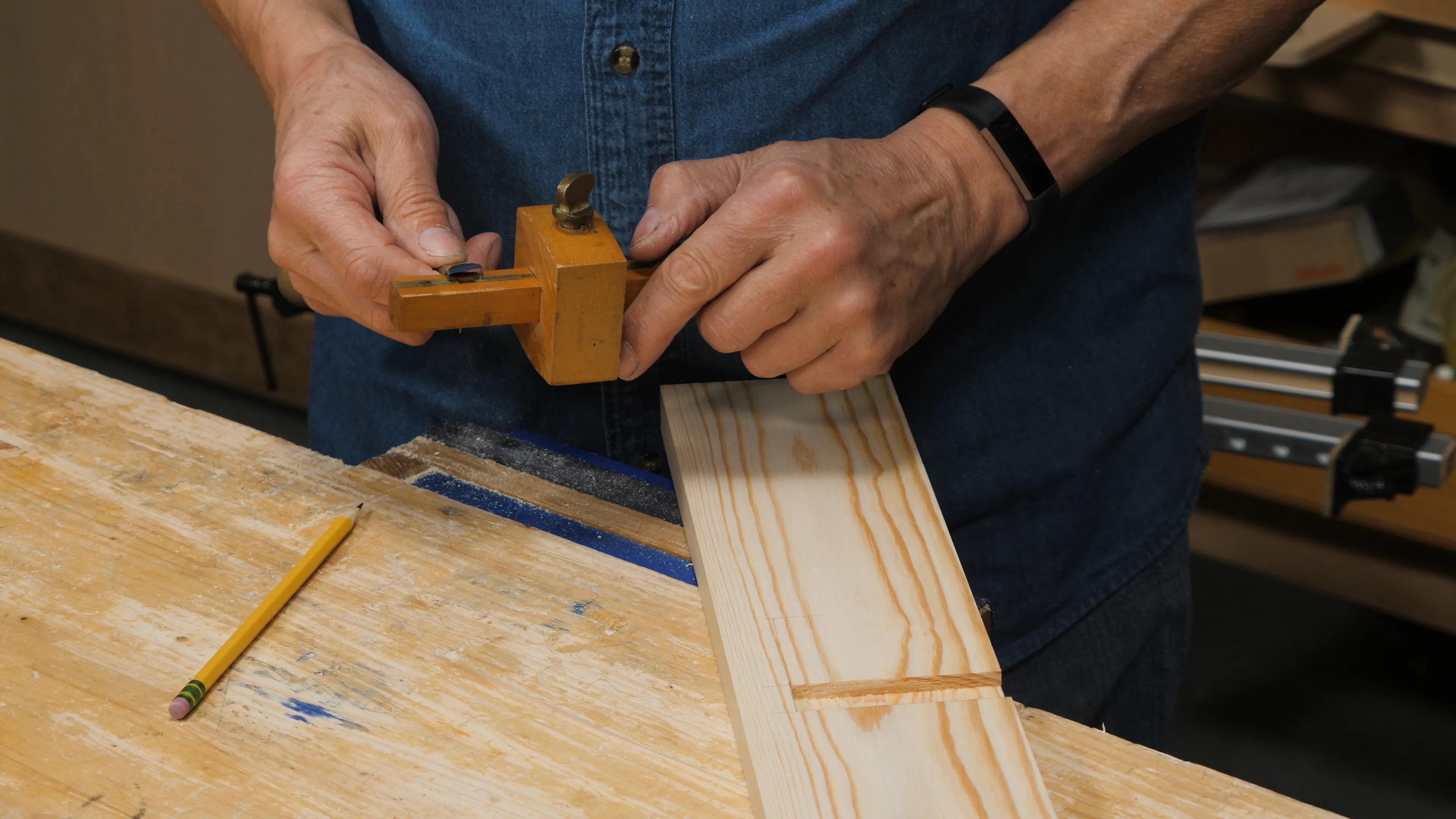 Set the pins of your mortise gauge to the exact width of your 1/2" chisel