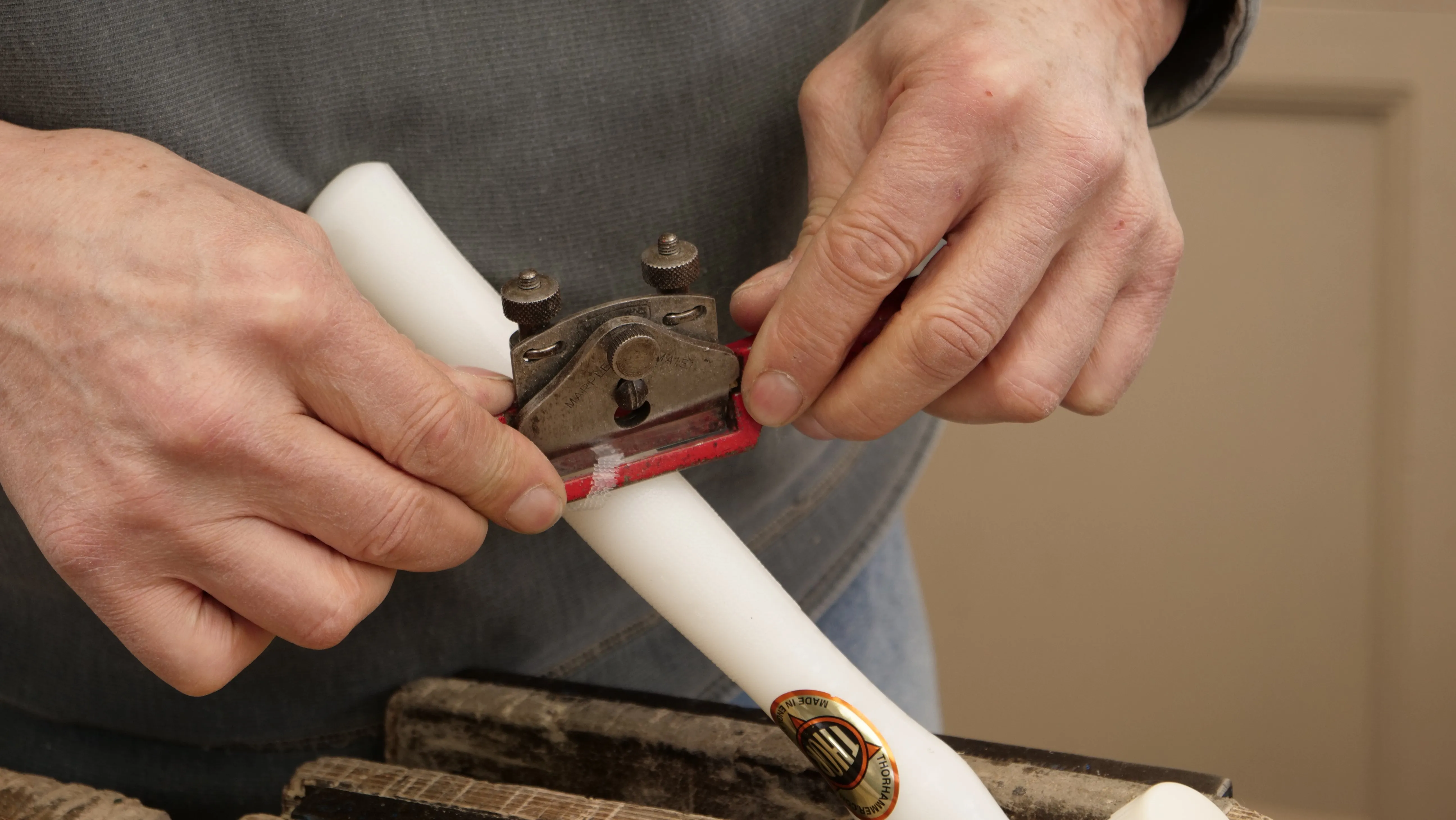 Using the Spokeshave, remove material to make the handle more comfortable. Keep checking the shape by holding or trying it in your hand.