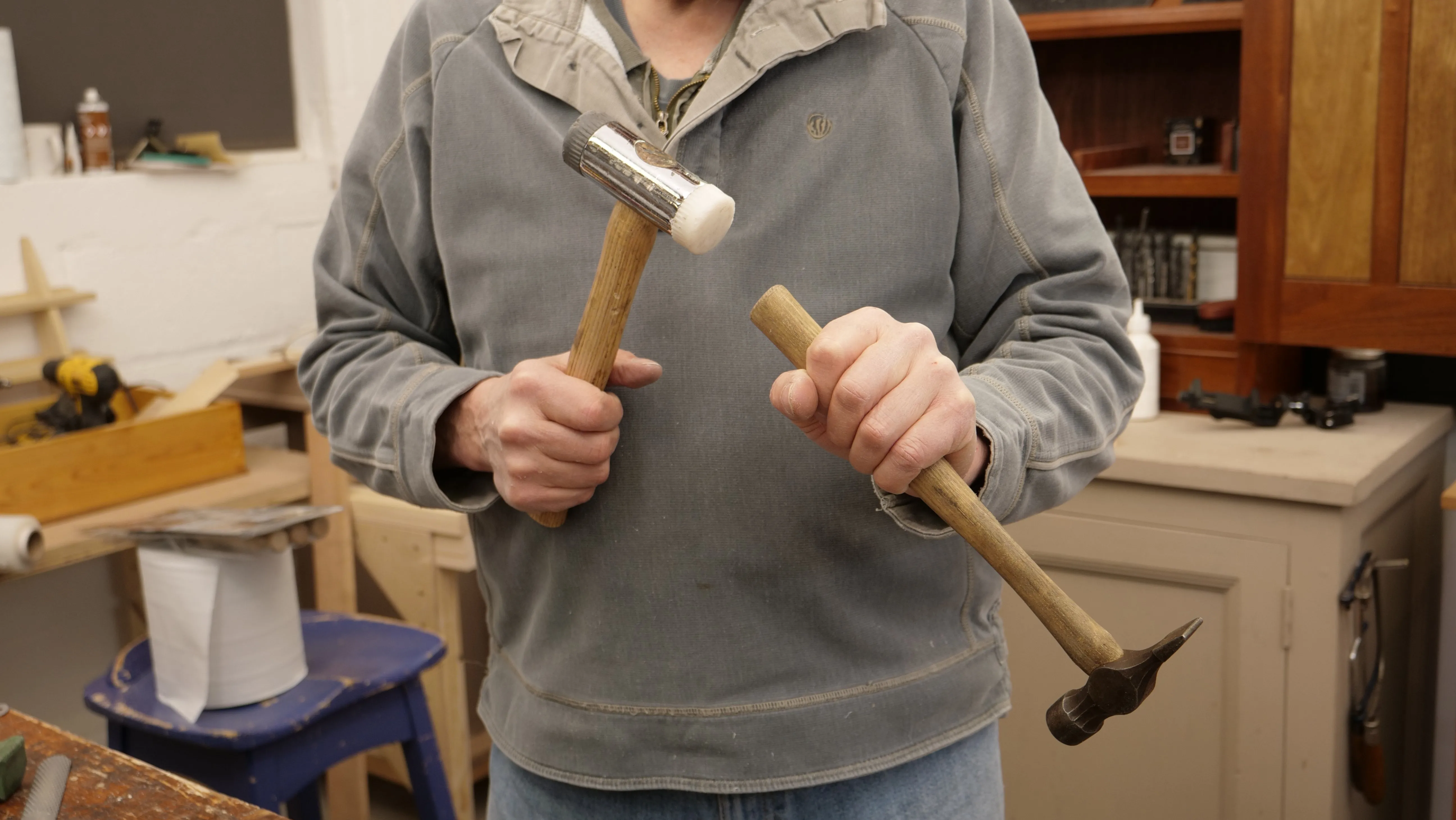 Strike the end of the hammer to drive the shaft into the eye further and make it more secure.