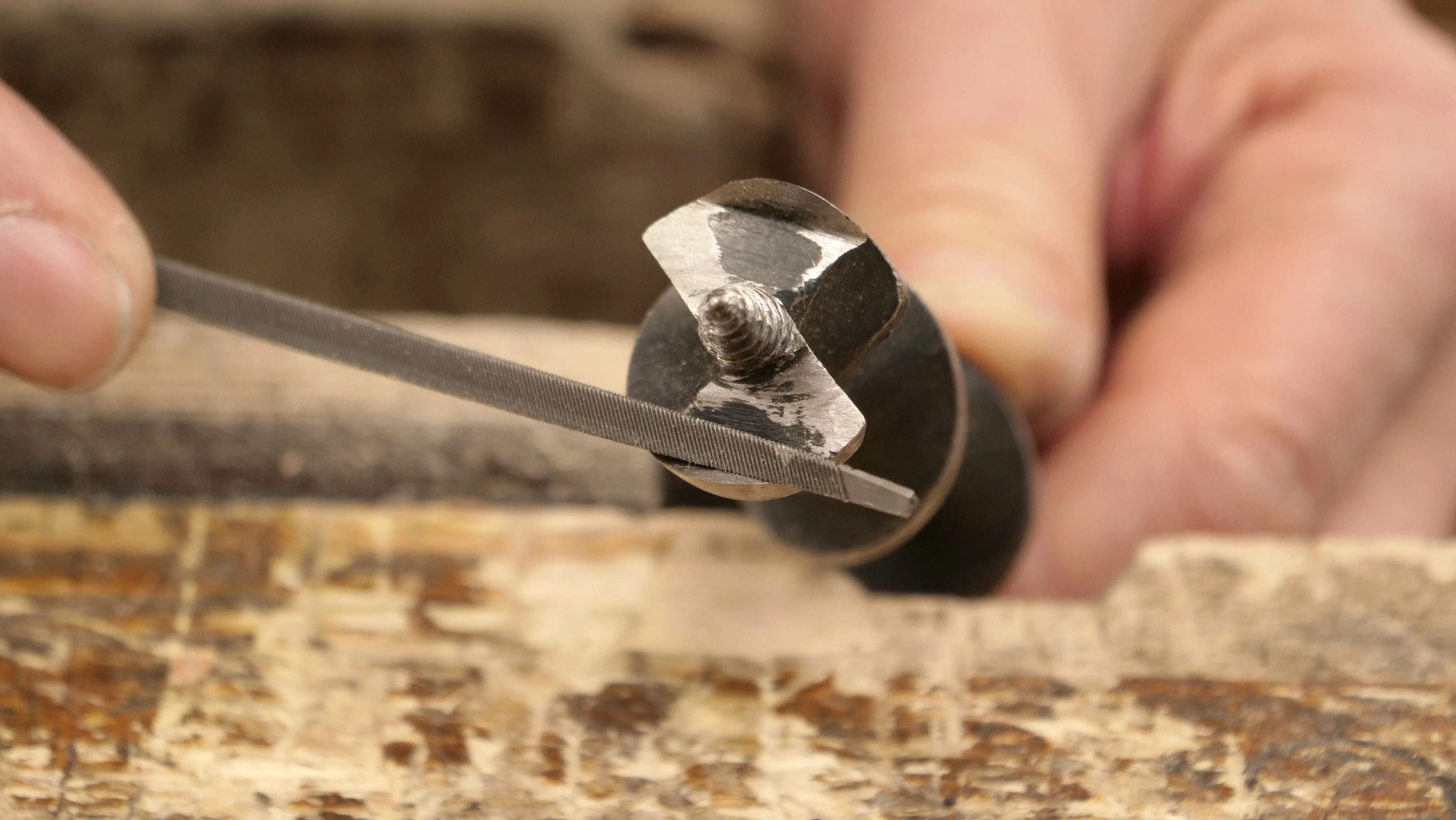 When filing the spurs, only file the inside half moon shape. Follow the arc and file carefully so as not to alter the shape more than necessary