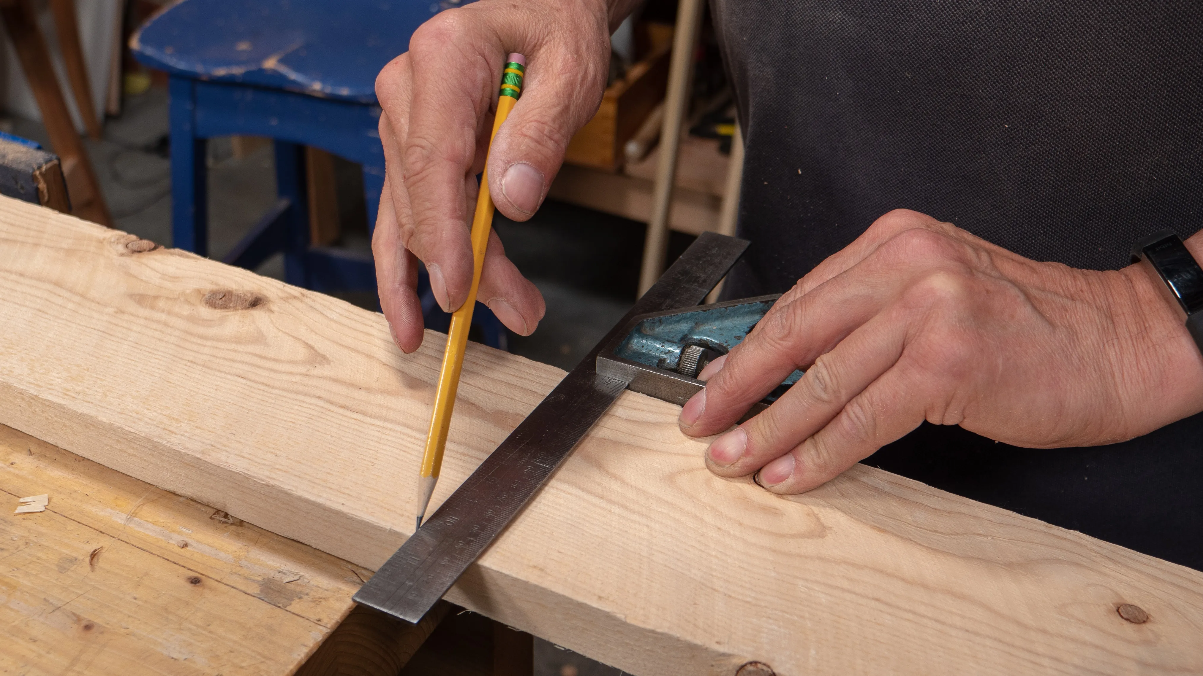 Marking for rough carpentry with a pencil only