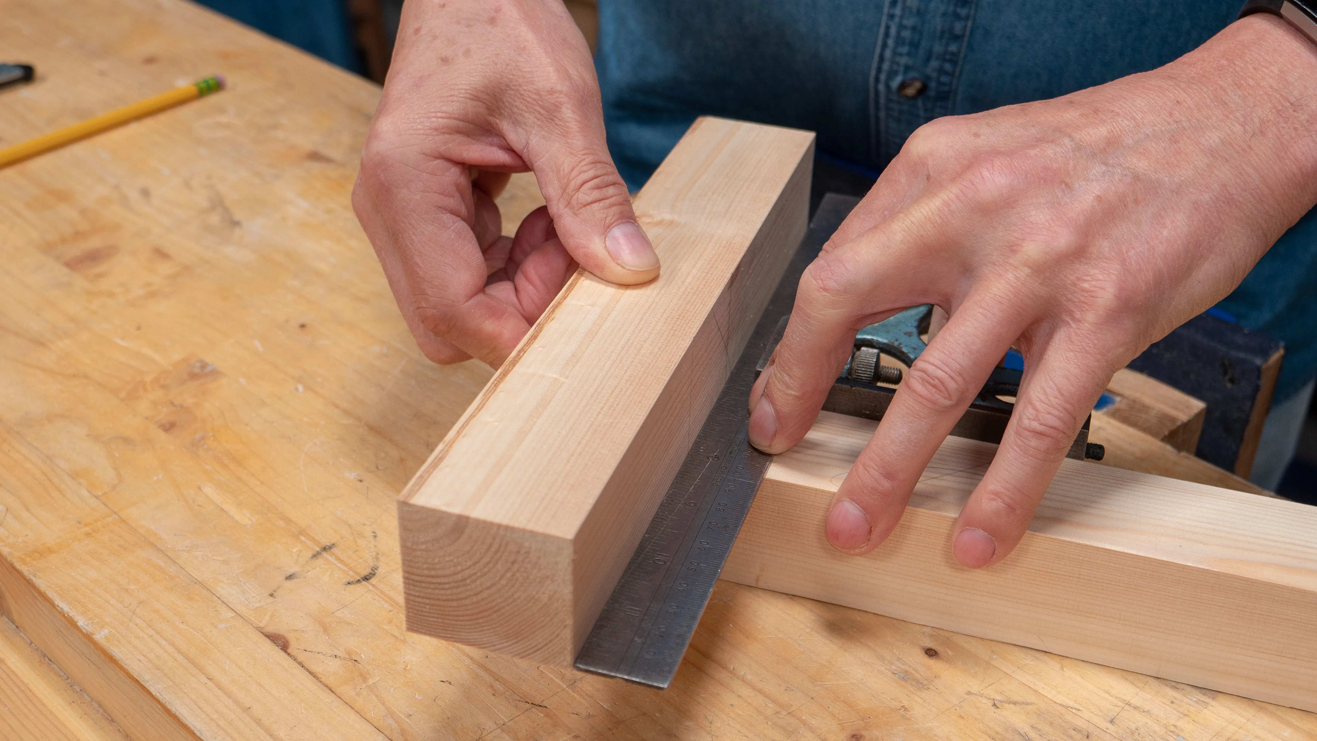 Push the square up against the tenon piece