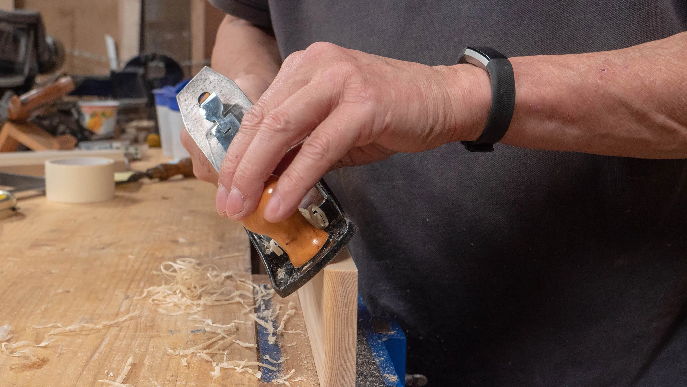Along the grain: Hold the plane in the common position