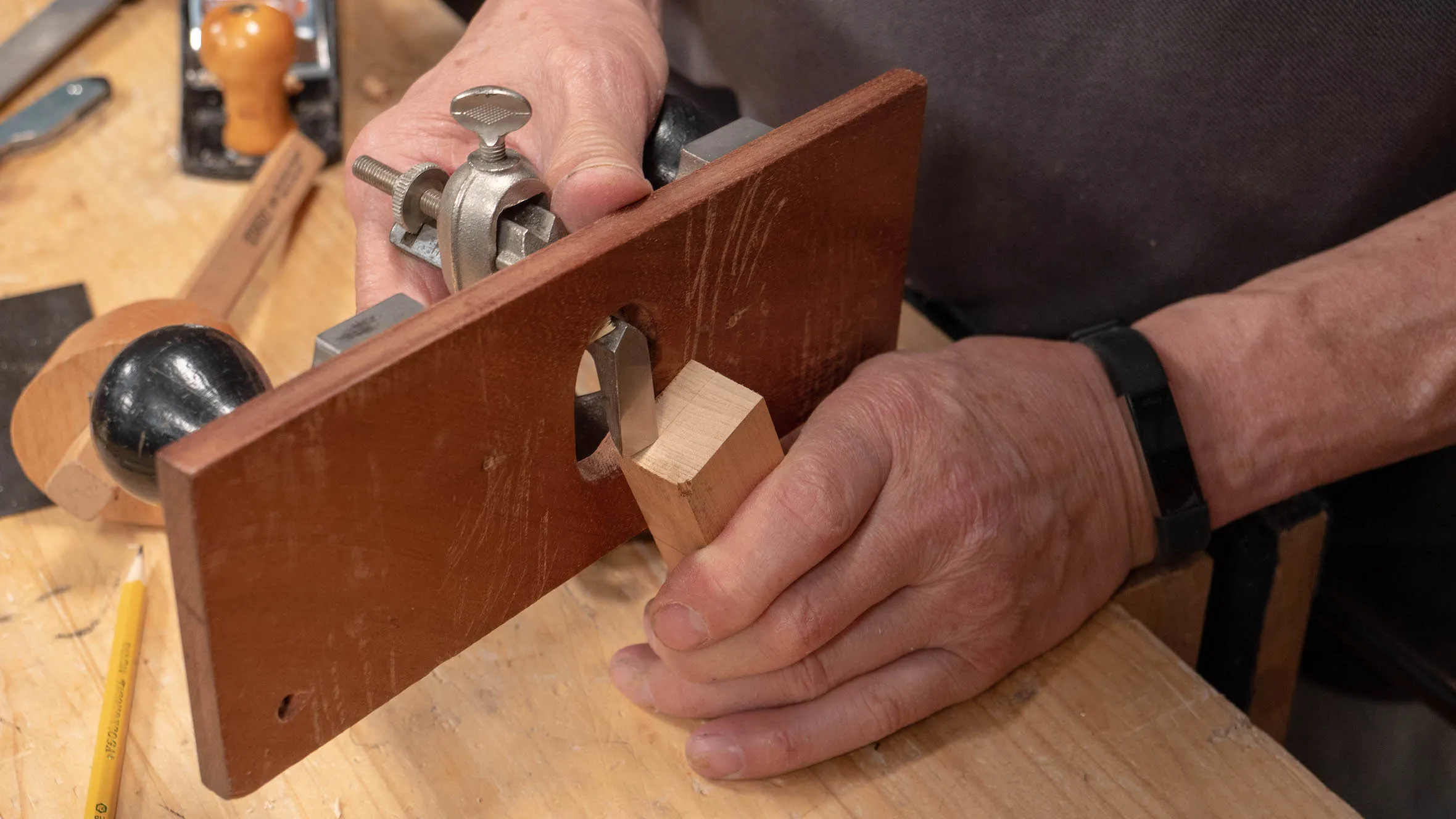 Run the router plane on the end grain of your dovetail template