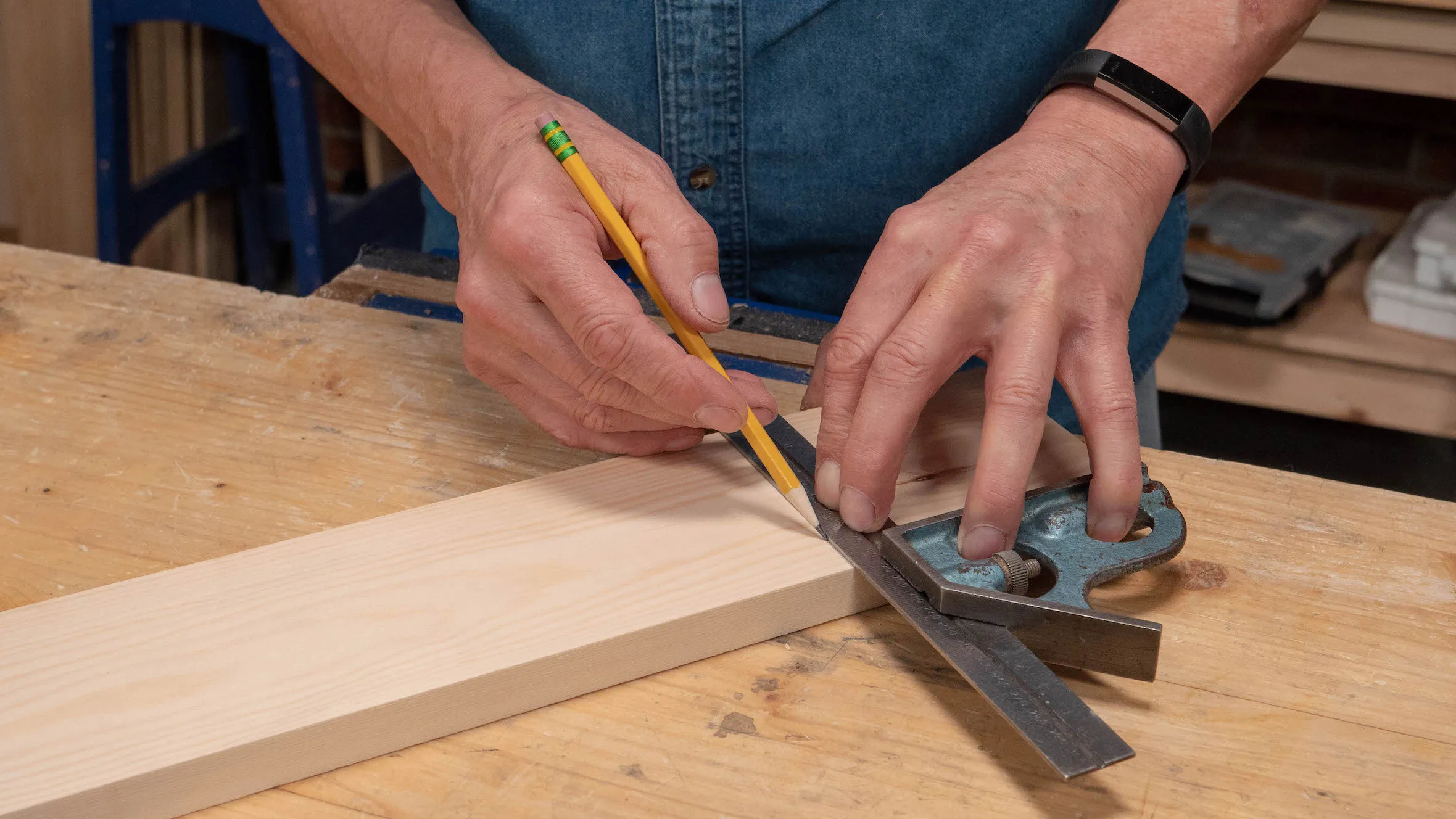 Square a pencil line across the width of your board