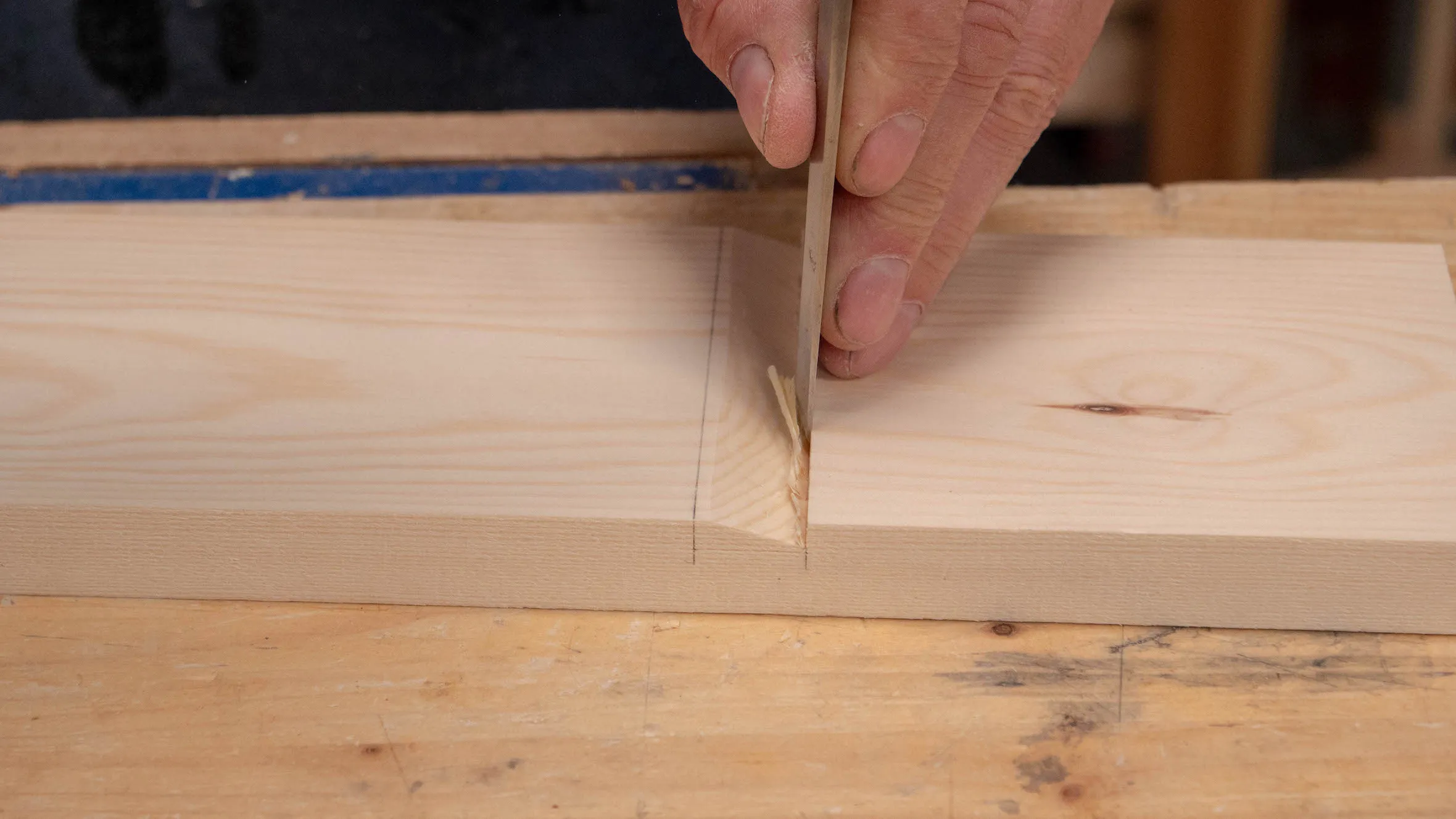 Chop along the whole board, always overlapping the width slightly with the previous cut