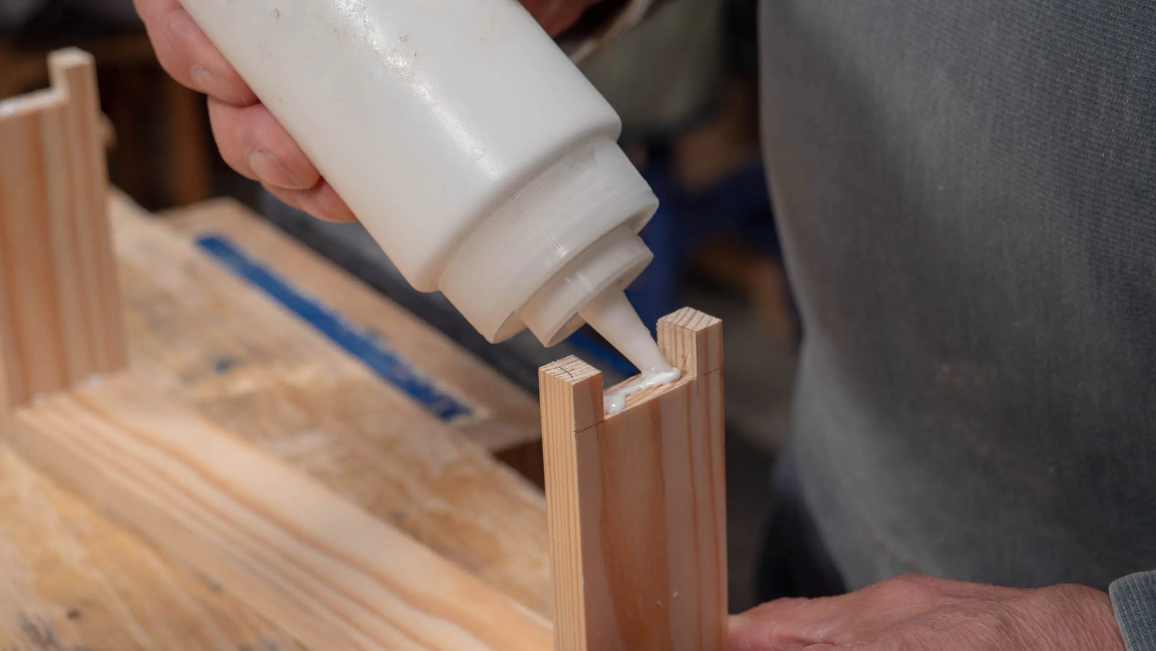 With both pin pieces in place, glue up the remaining tail piece