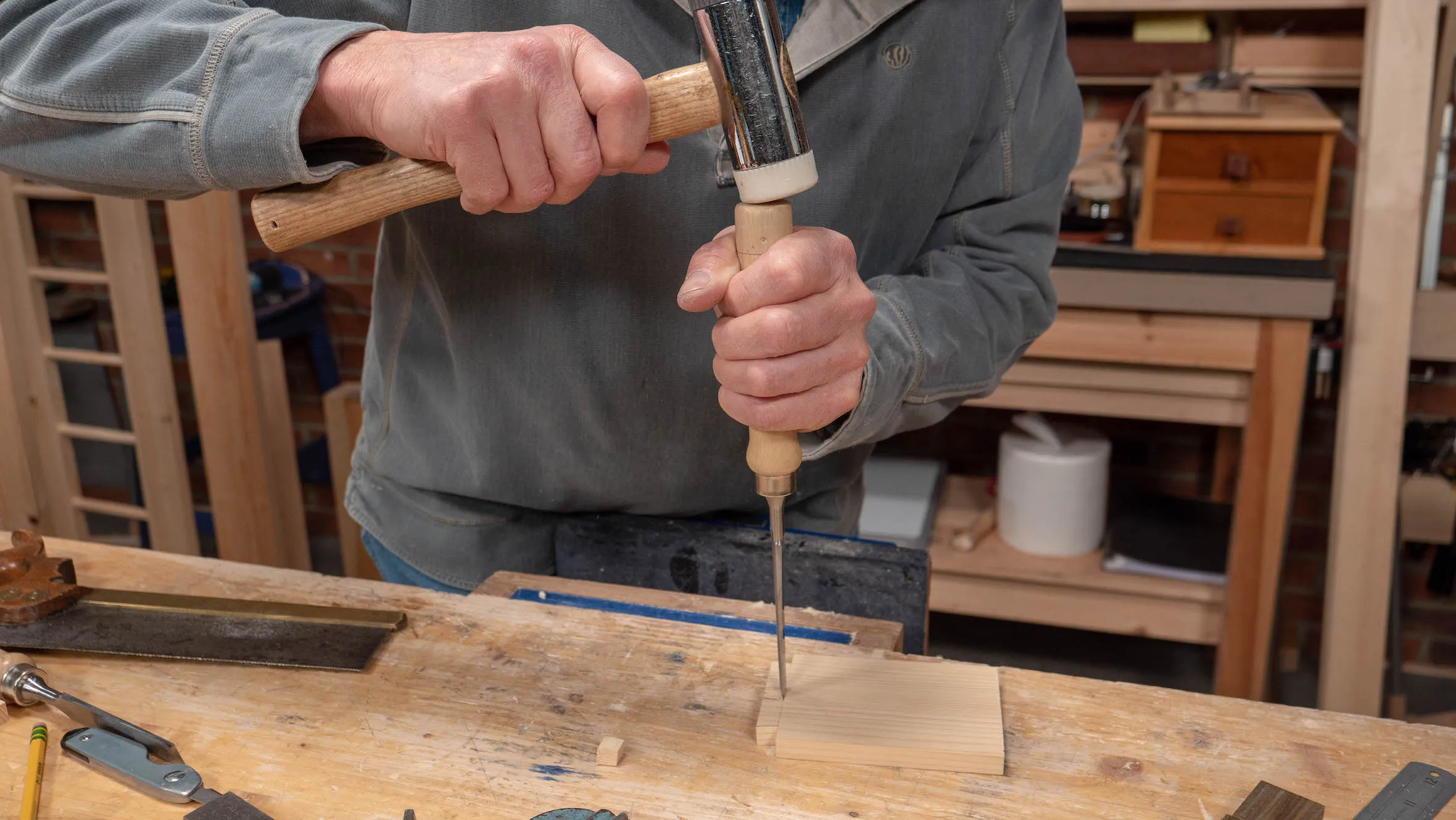 Be sensitive to how hard you chop, as you don't want to compress the good wood and move the knifewall over