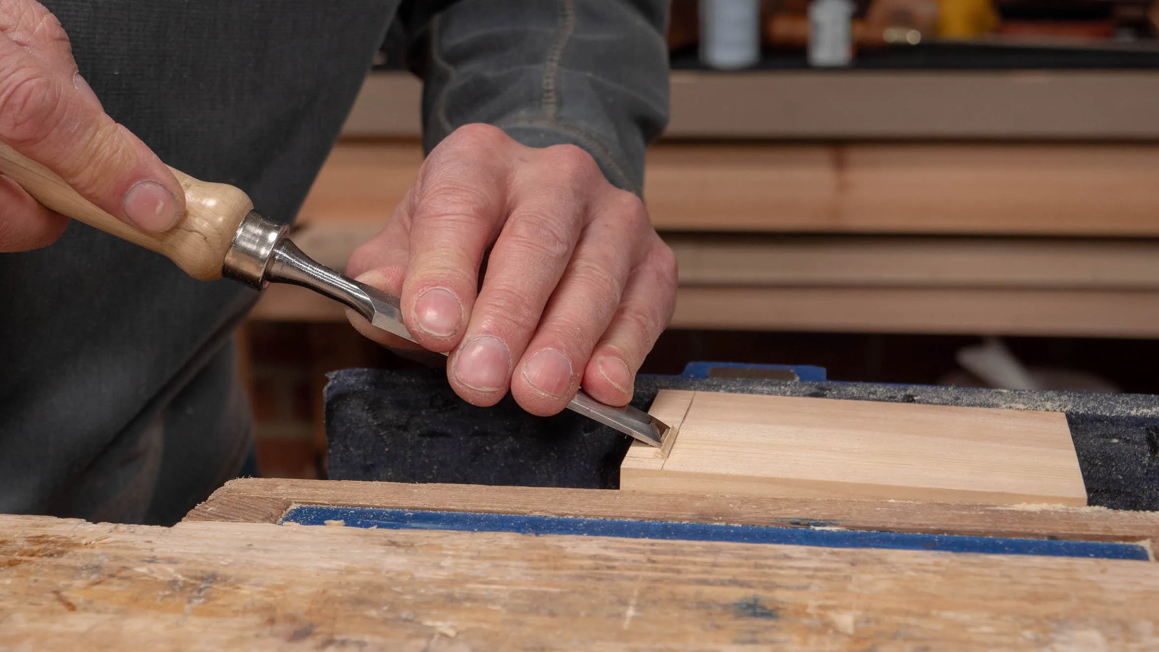 Secure your work in the vise and pare into the knifewalls