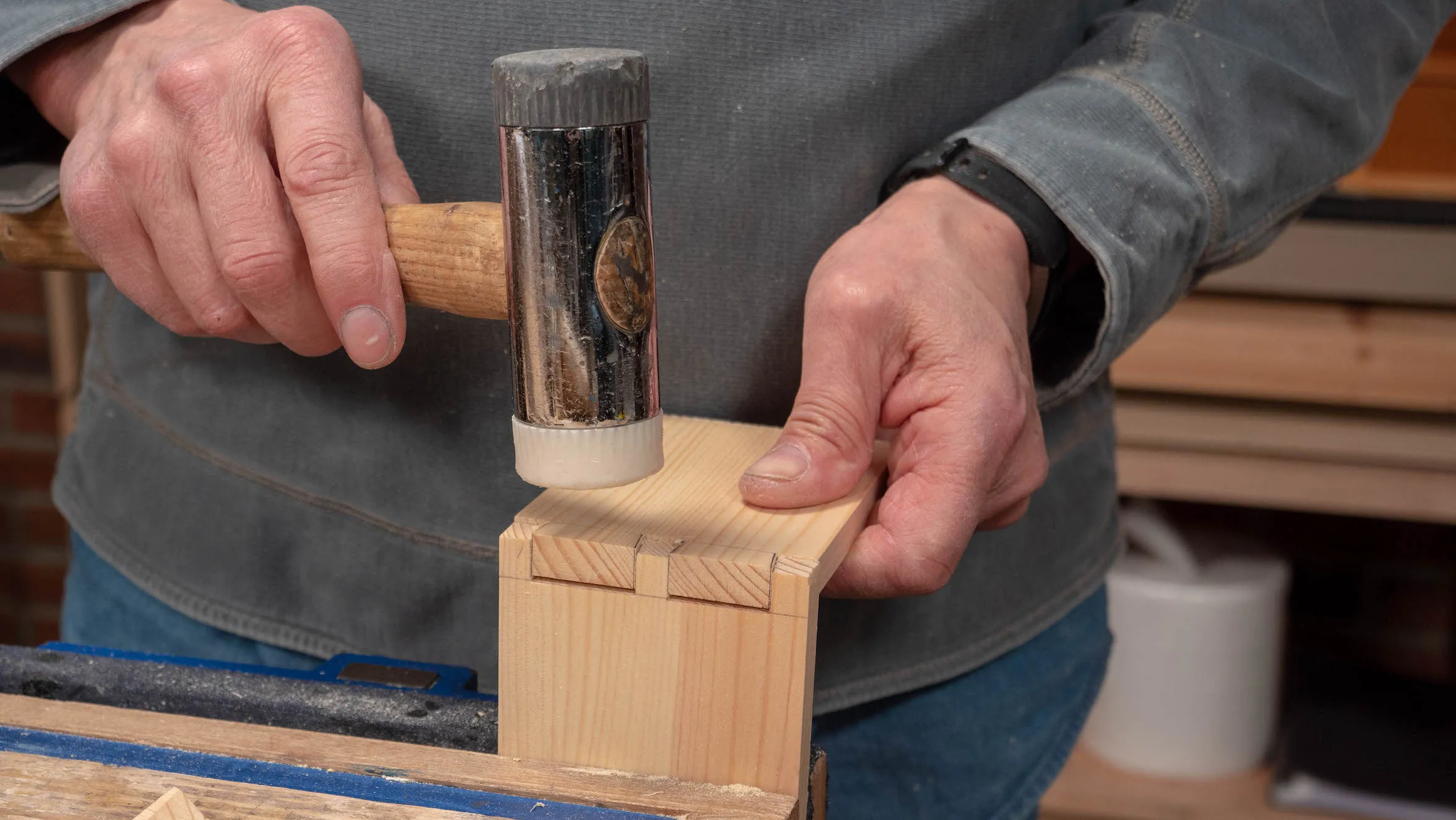 When confident, tap all the way with a chisel hammer