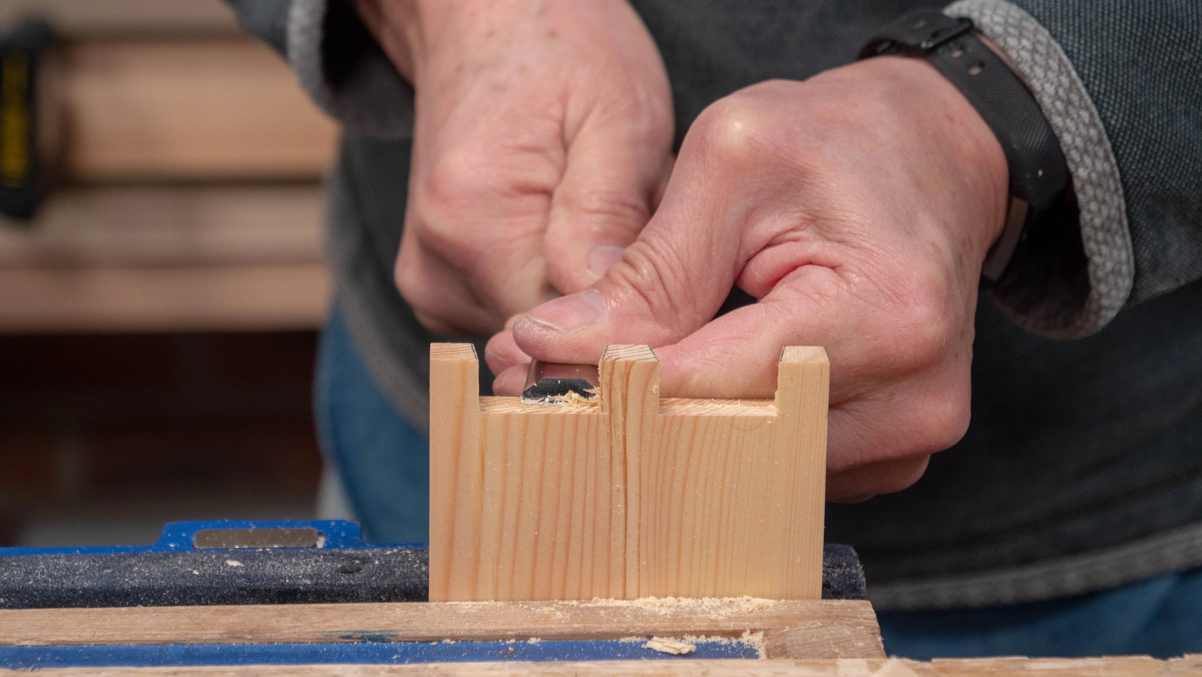 Clean up the tail recesses by choking up on your chisel