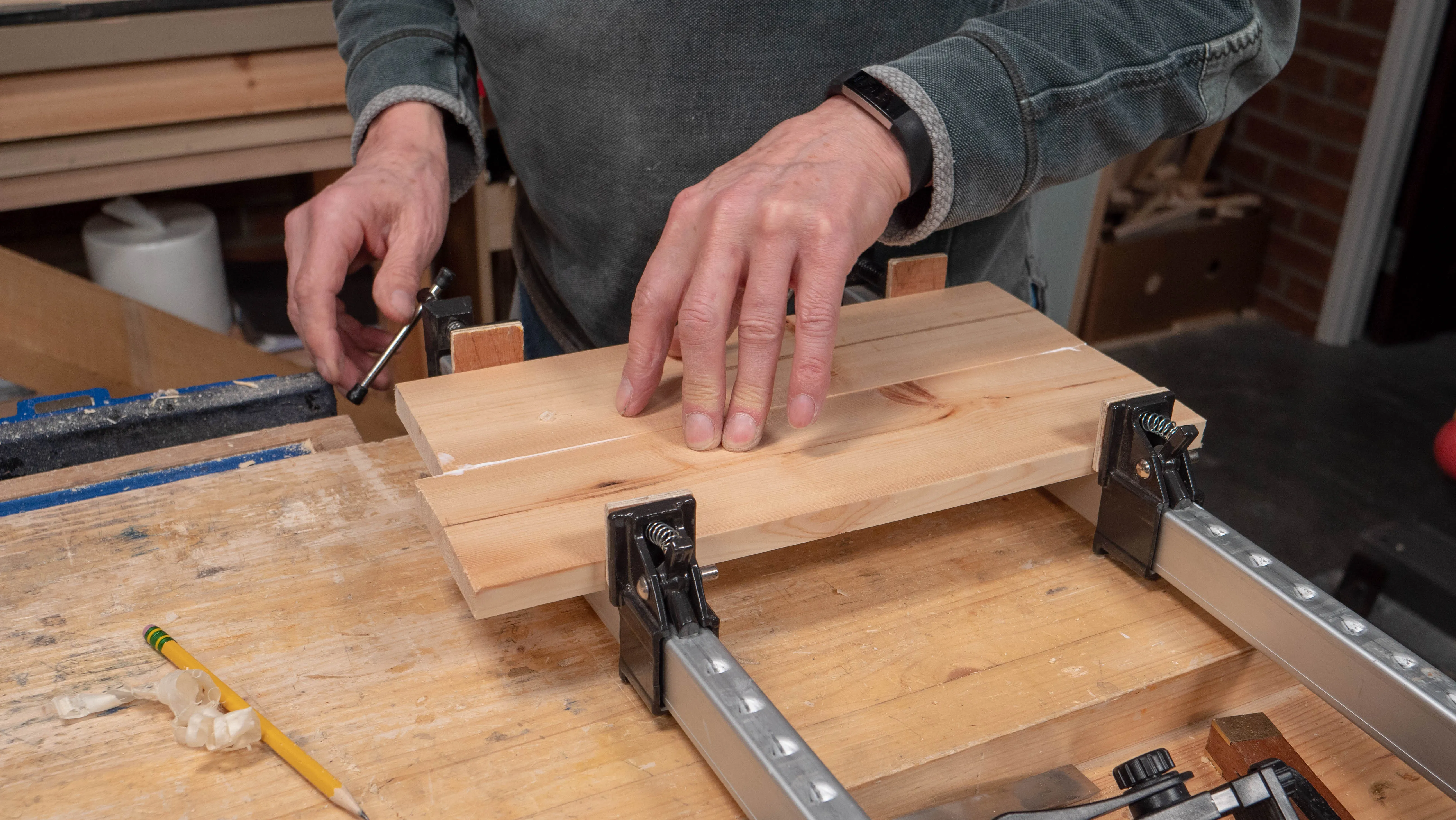 Apply a couple of clamps and feel the joint line for flush