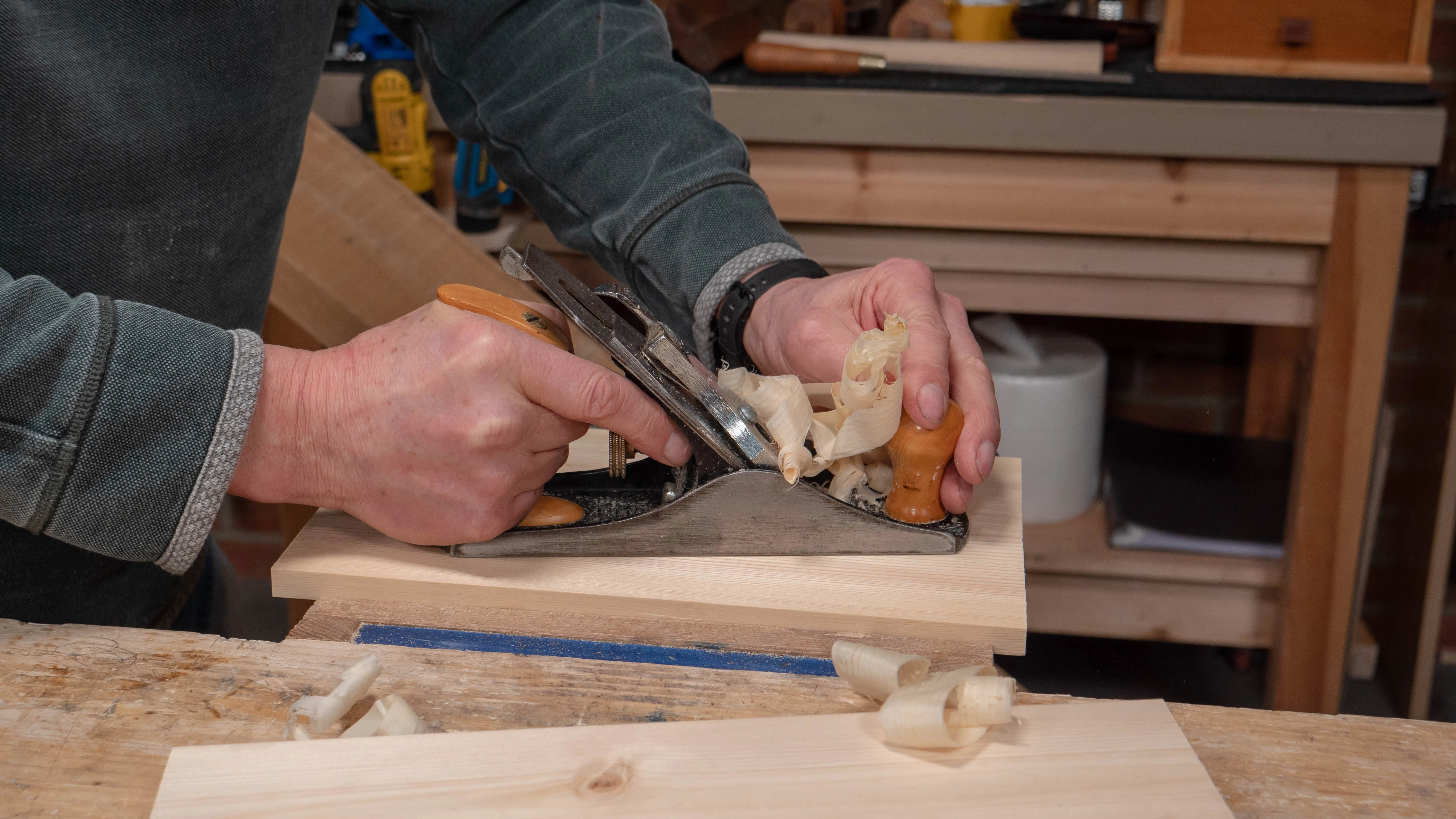 When dry, remove clamps and clean up the whole width with a sharp plane