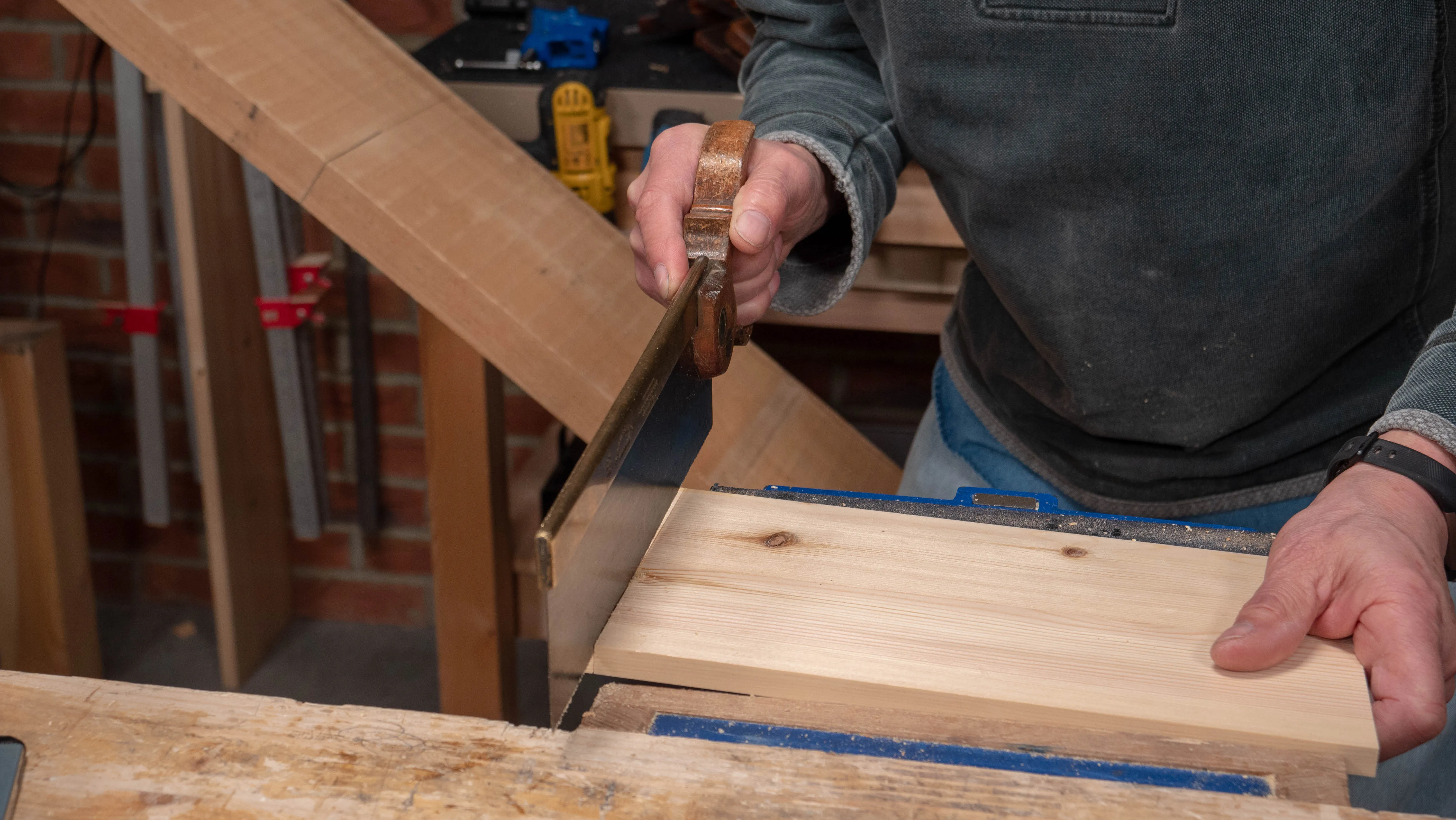 Cross cut to length with a medium/large tenon saw