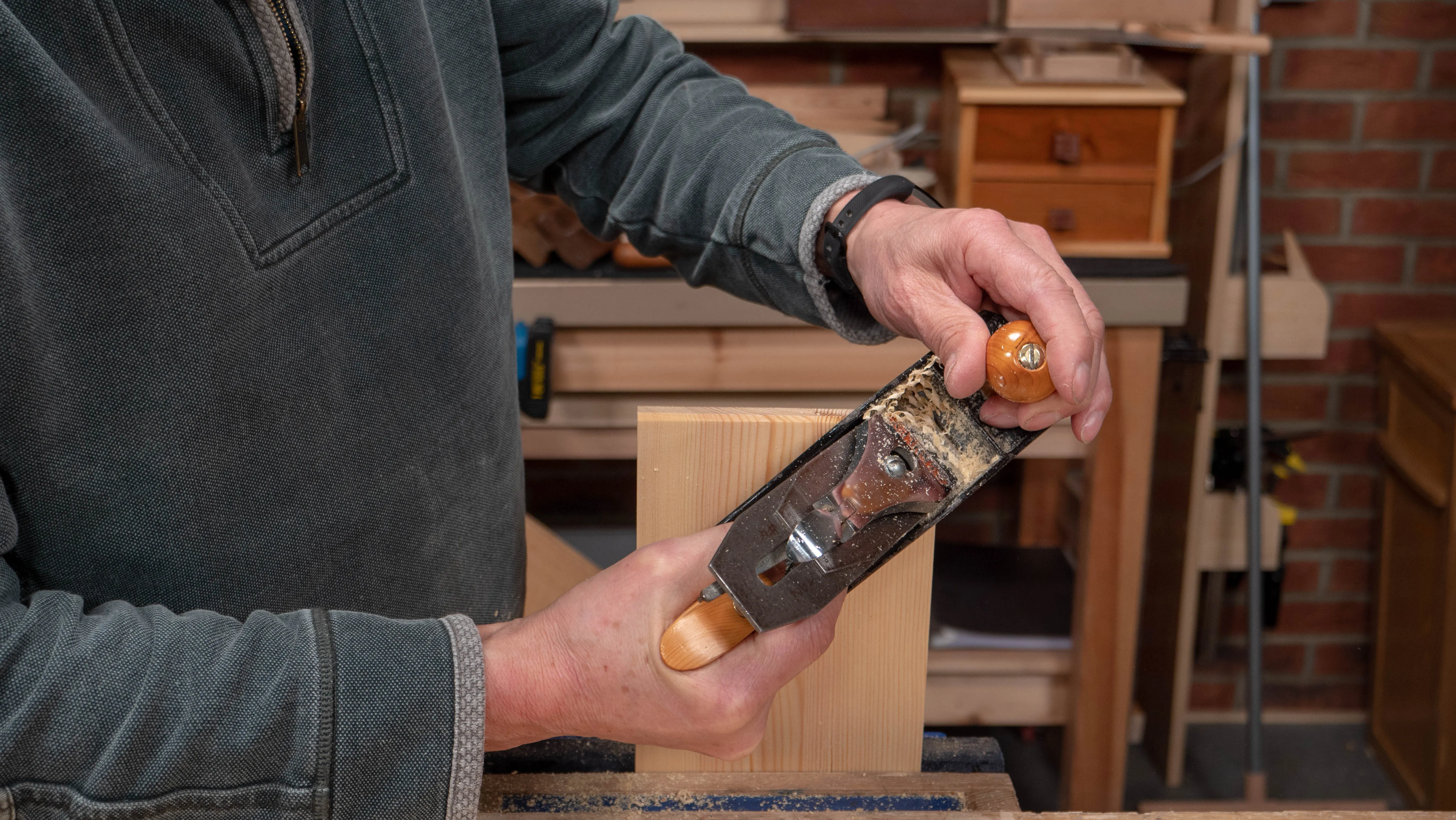 Create an even bevel with your plane skewed for a clean cut