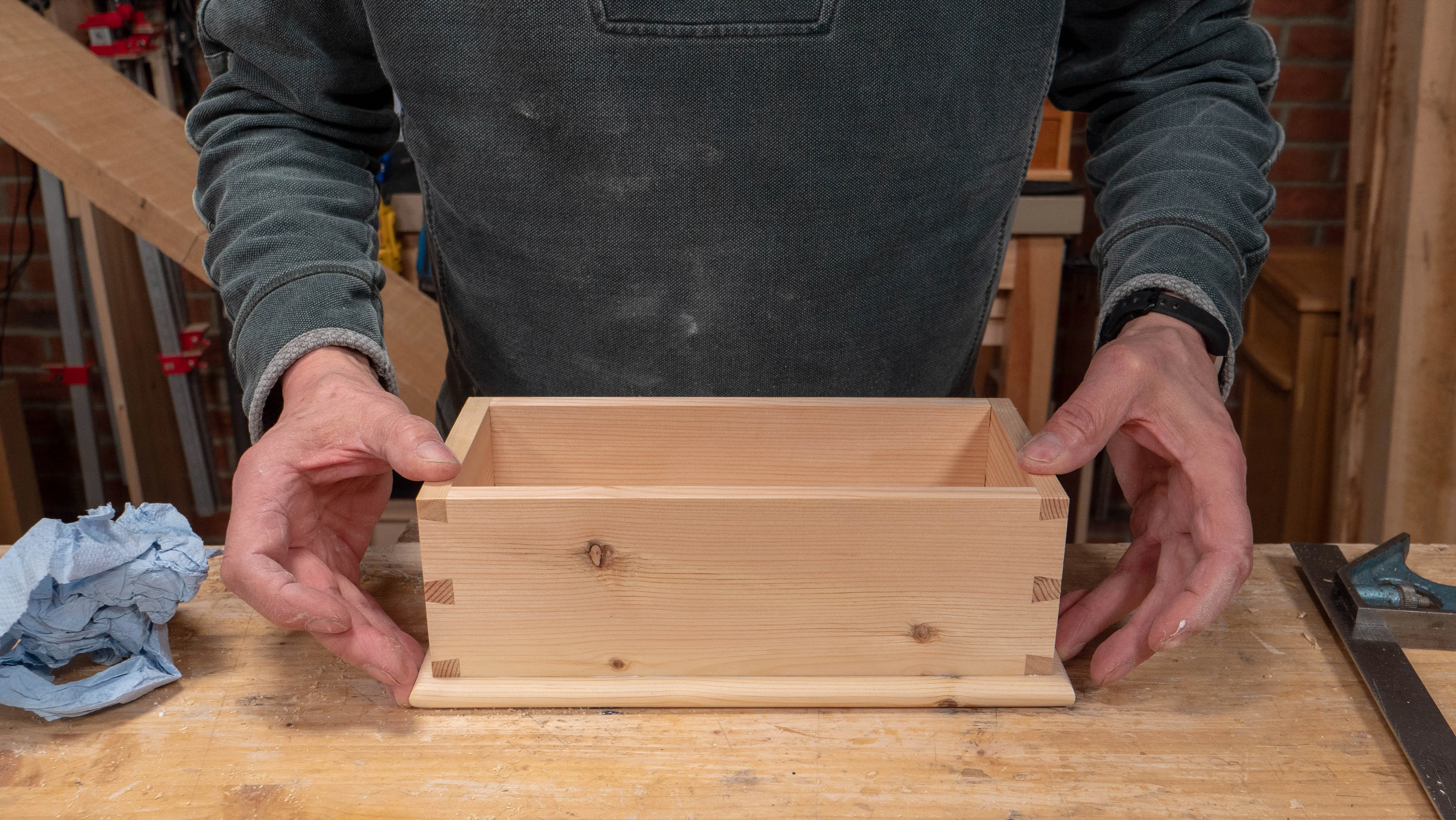 Align the box with the pencil marks and hold down for a few seconds