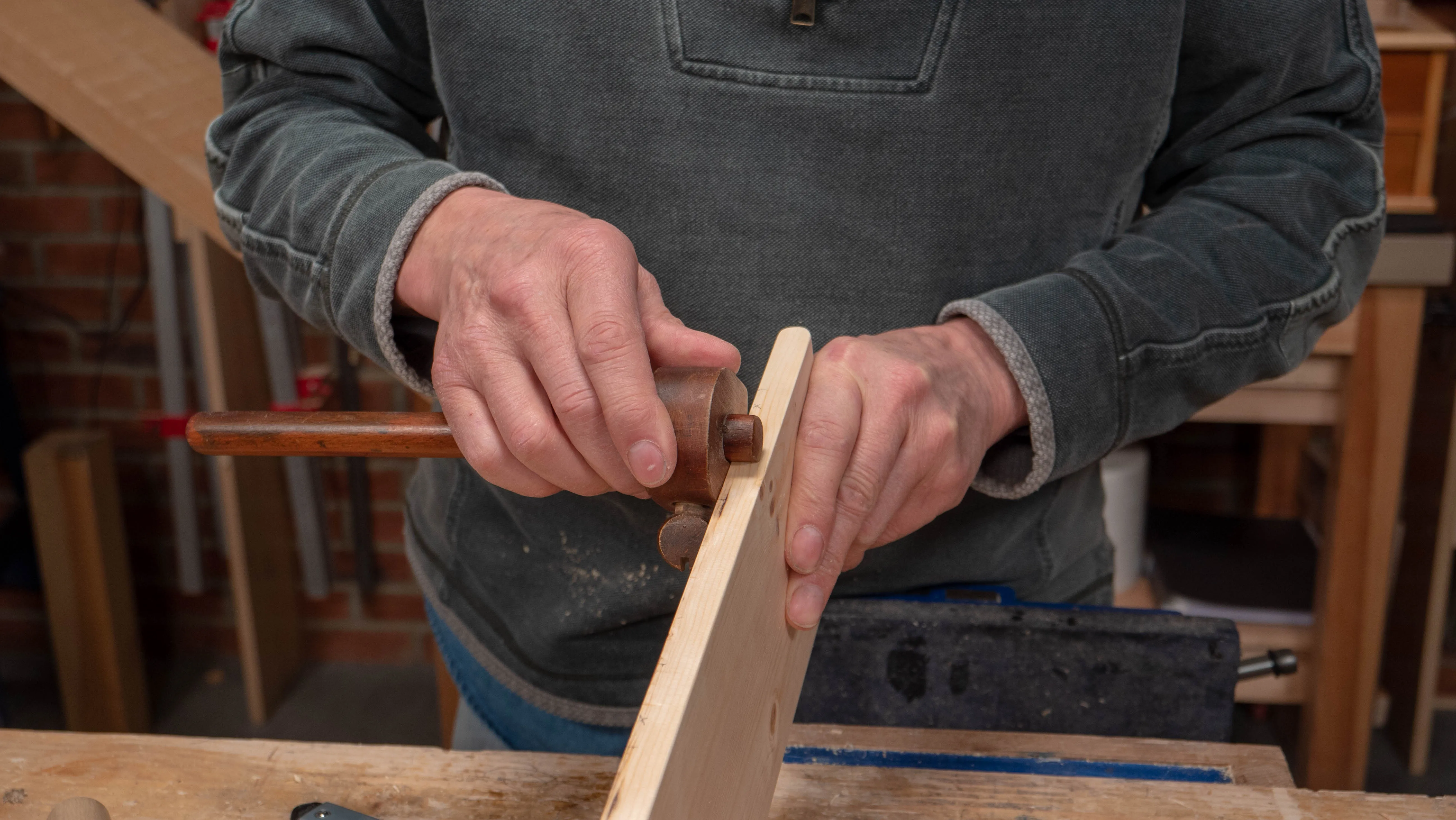 Avoid digging into the wood with the pin when marking the depth
