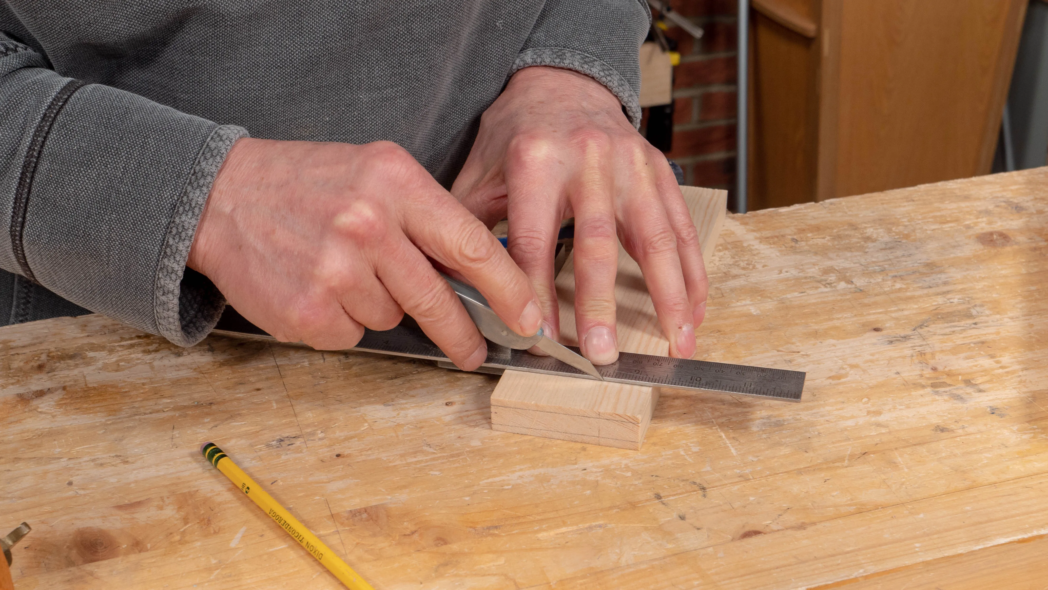 Make your shoulders definite with a knifewall on both sides and down to the gauge lines