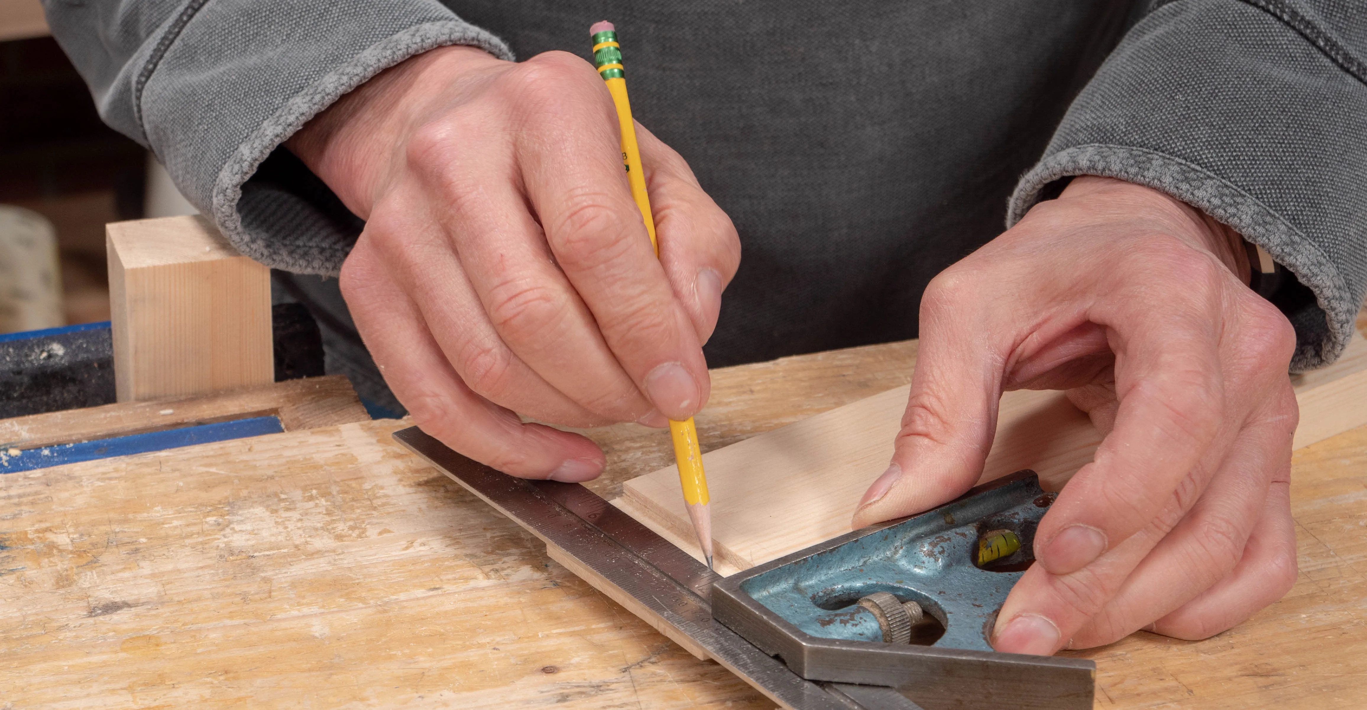 Square the pencil line part way across the tenon
