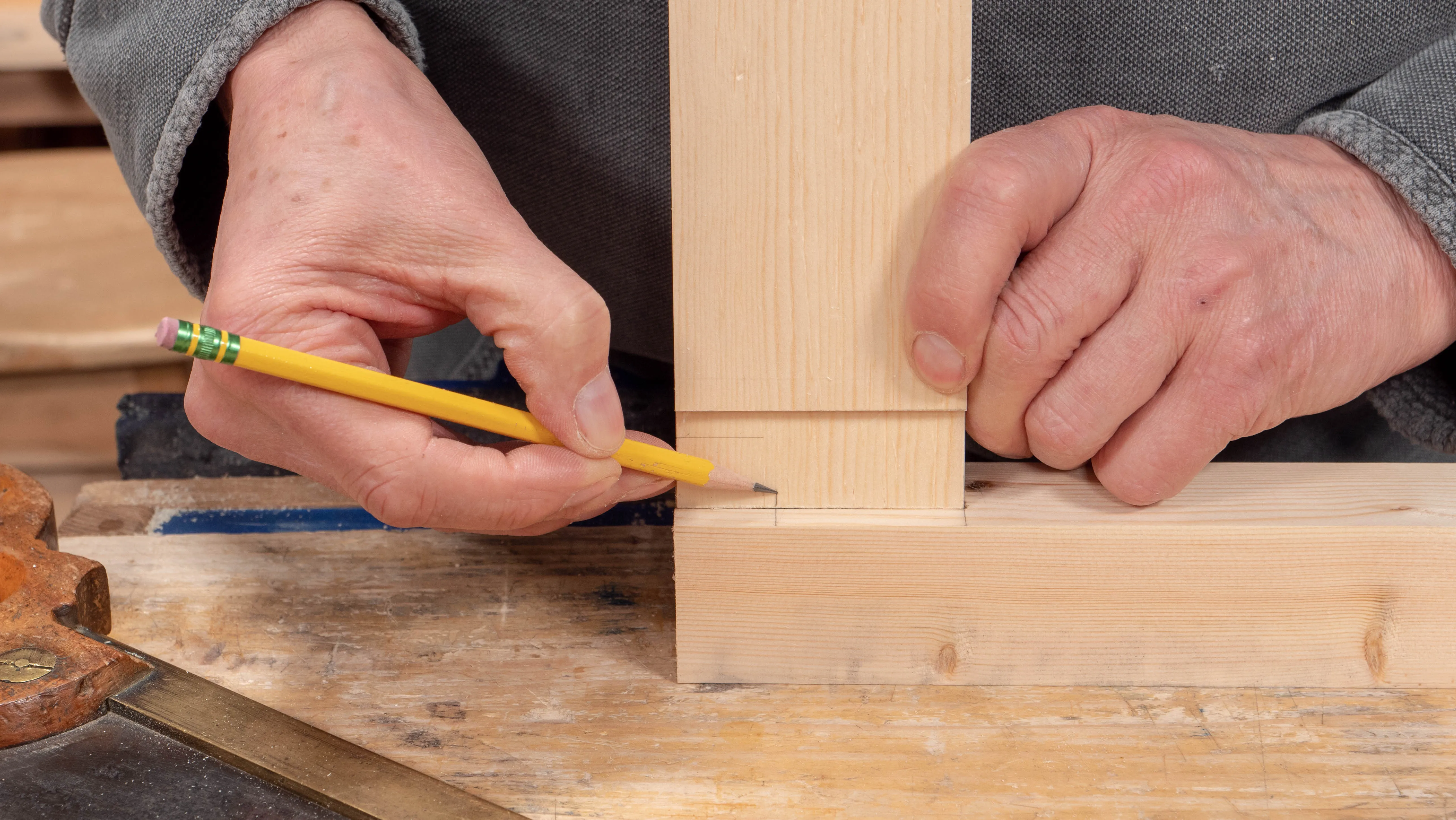 Place the tenon over the mortise to mark the cut line where the haunch begins