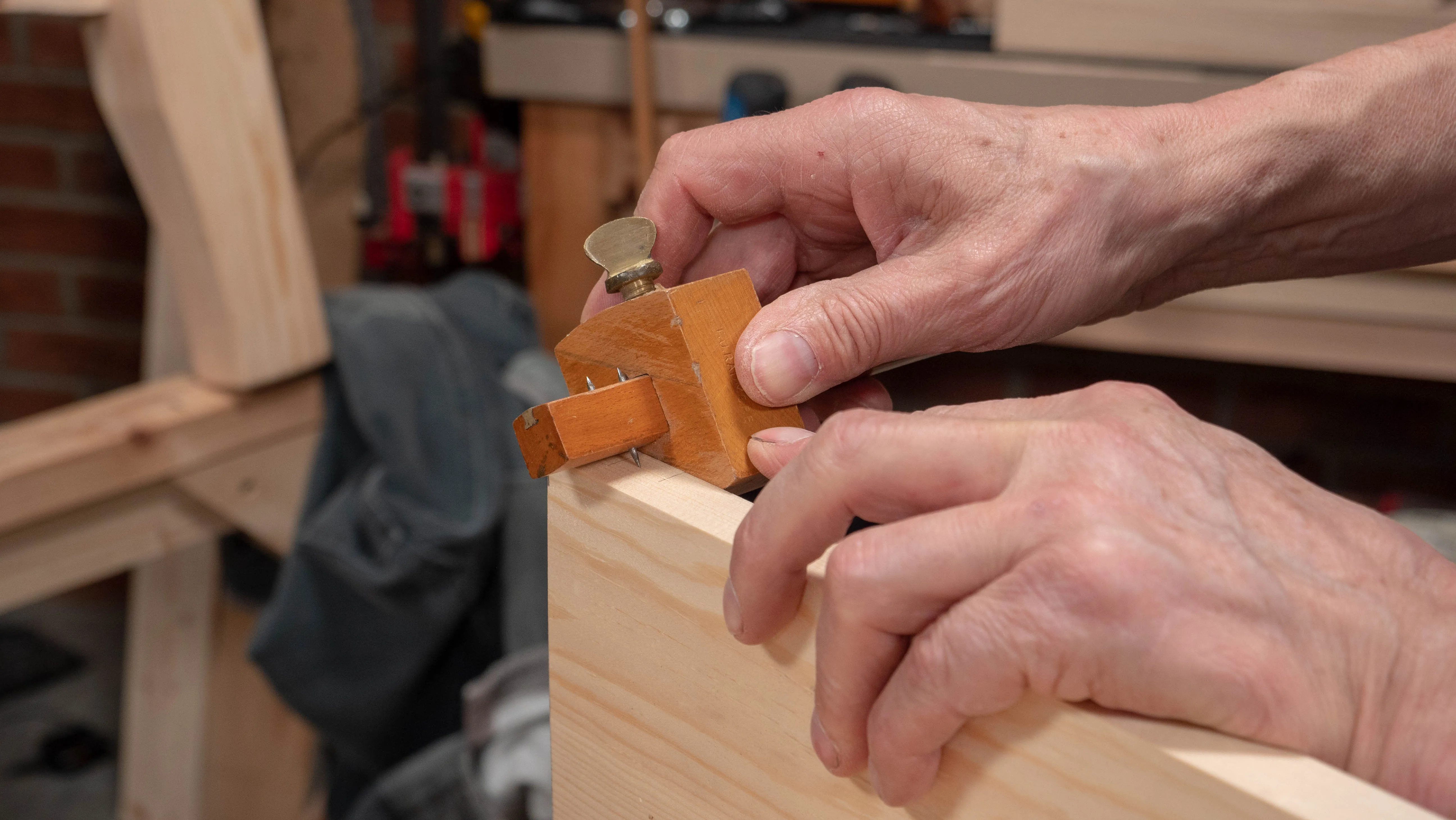 Run the gauge from the inside faces to mark the depth of all six recesses