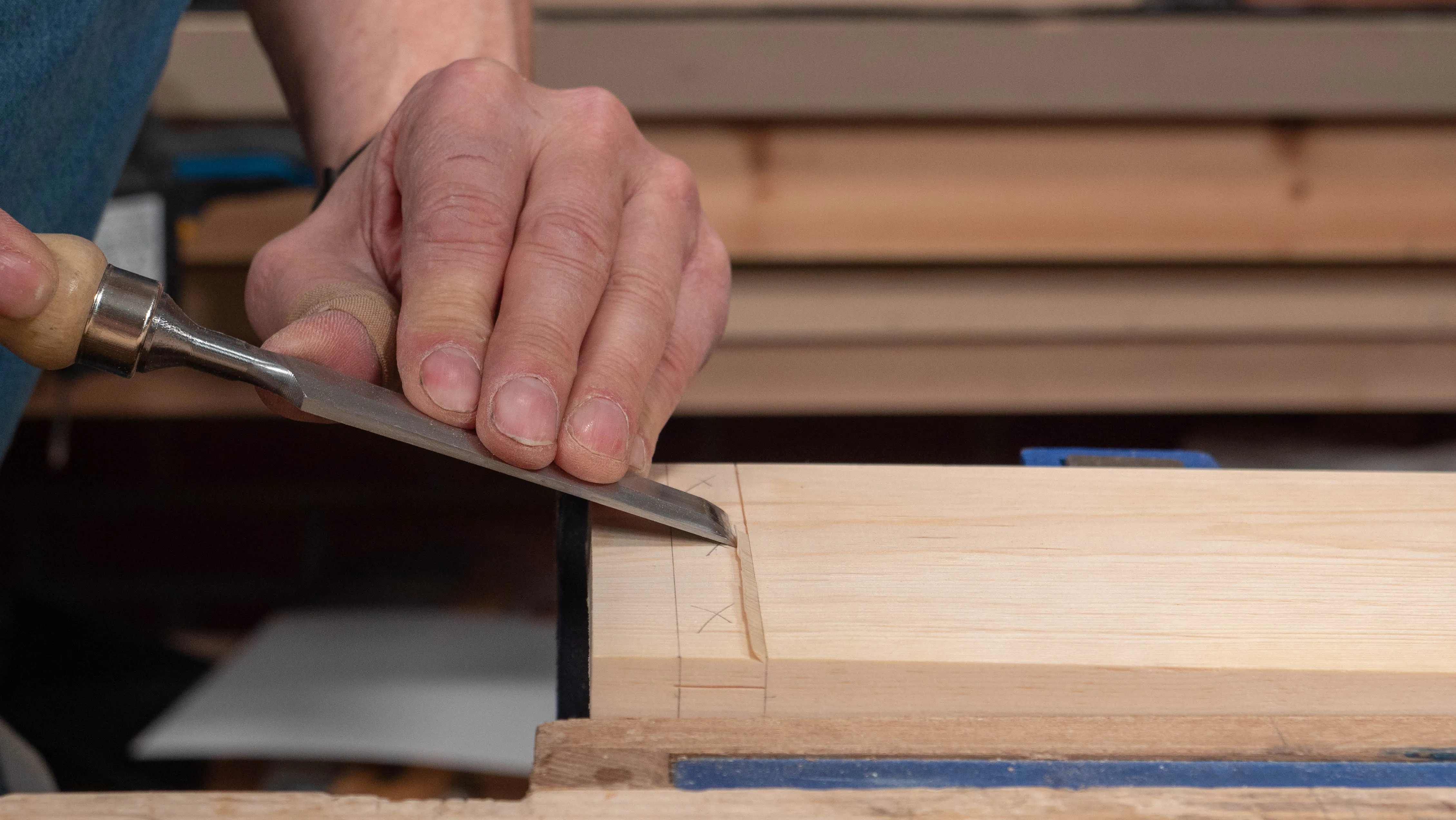 Secure in the vise and pare into the cut with a 1" (25mm) chisel