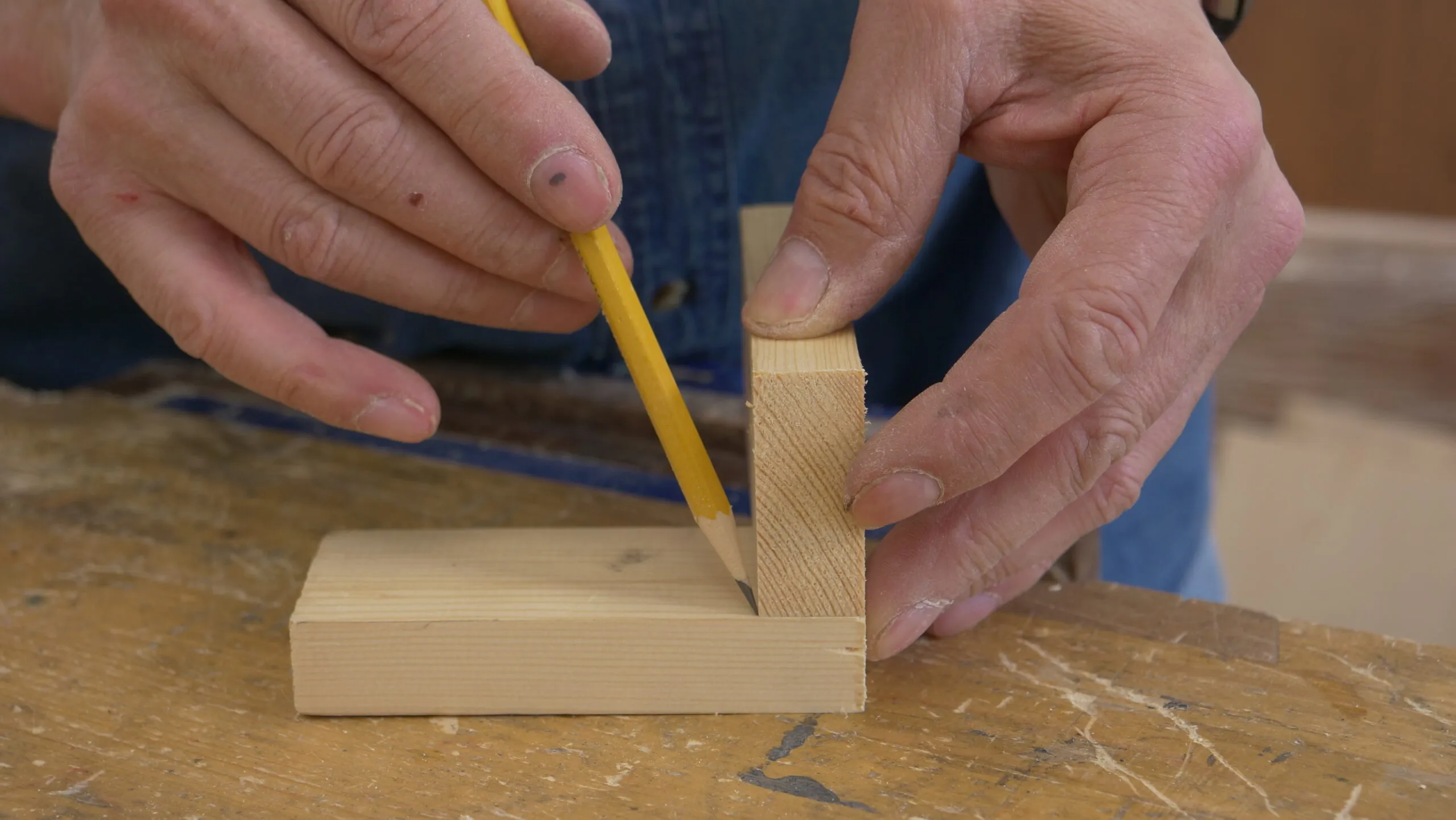Flush the two on the end and mark the thickness with a pencil