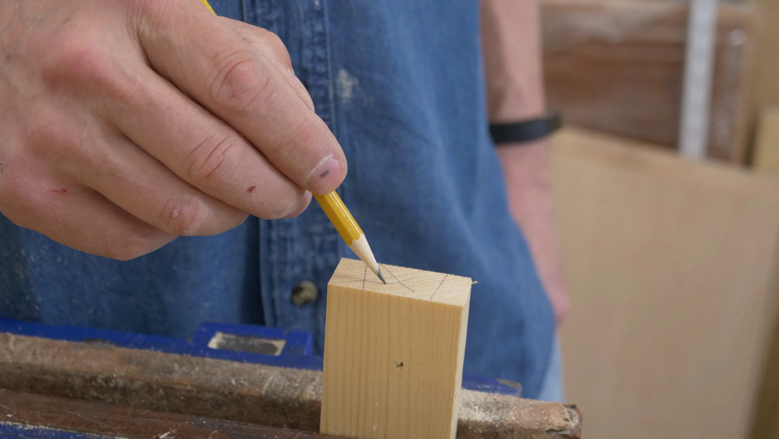 Mark the waste section with an X as a reminder of which side of the line to cut