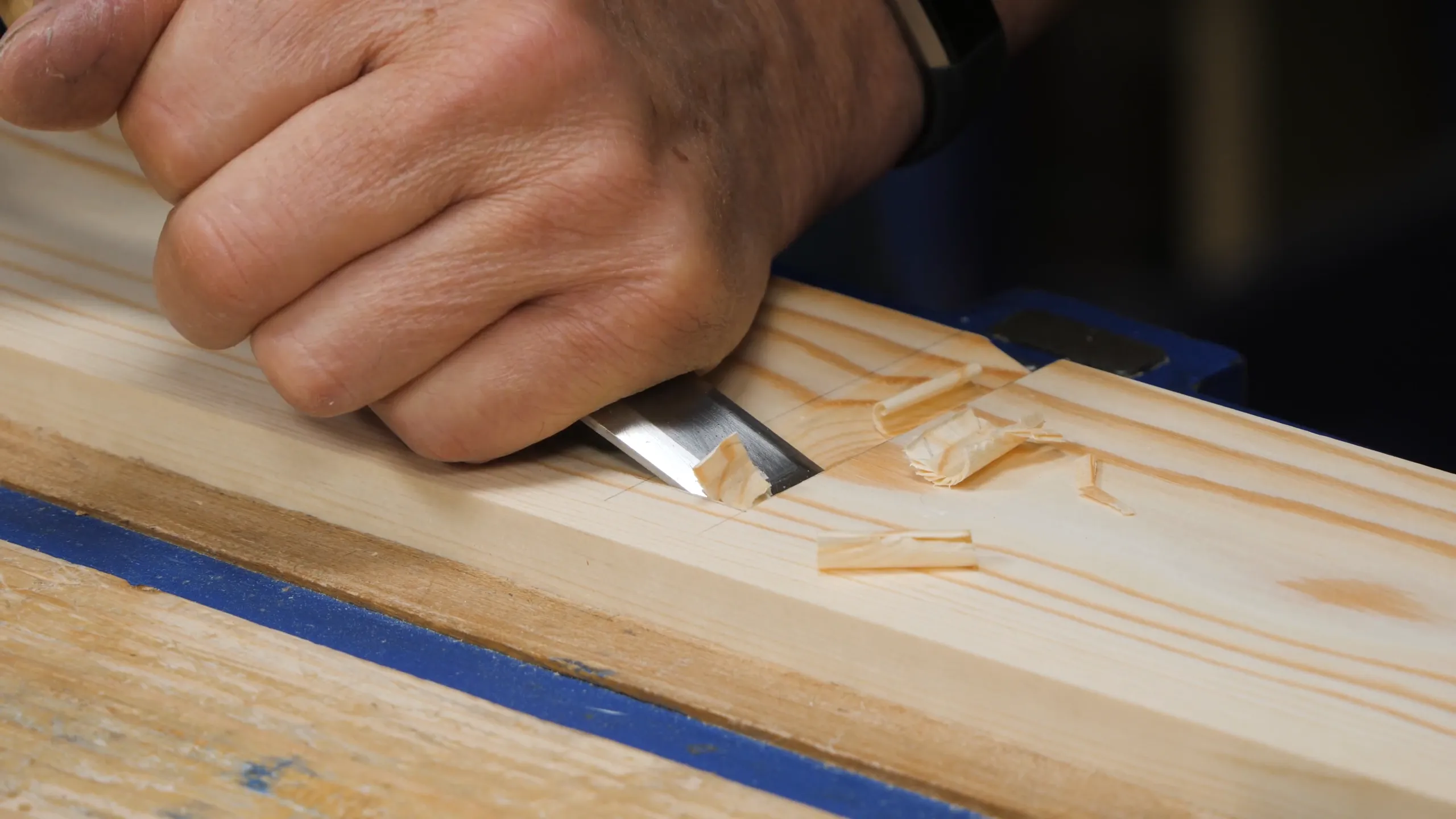 Go back in the vise after every row of chops and pare down to the new depth