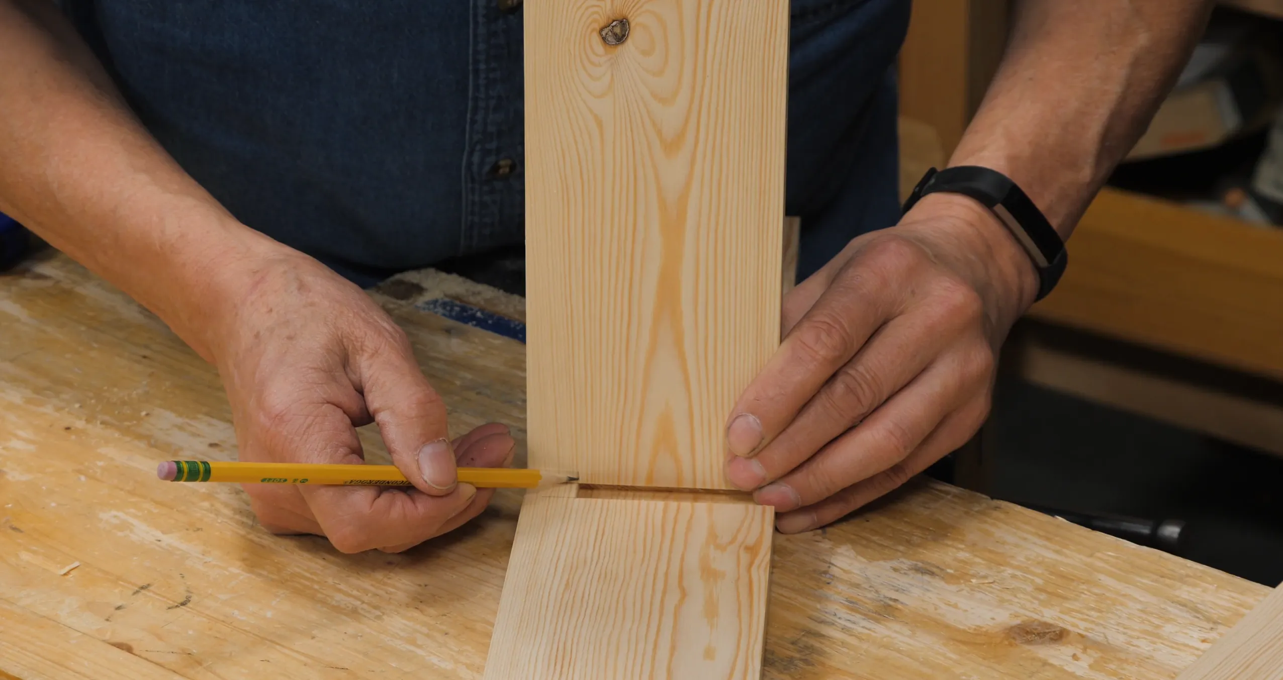 Mark the distance to cut with a fine pencil line