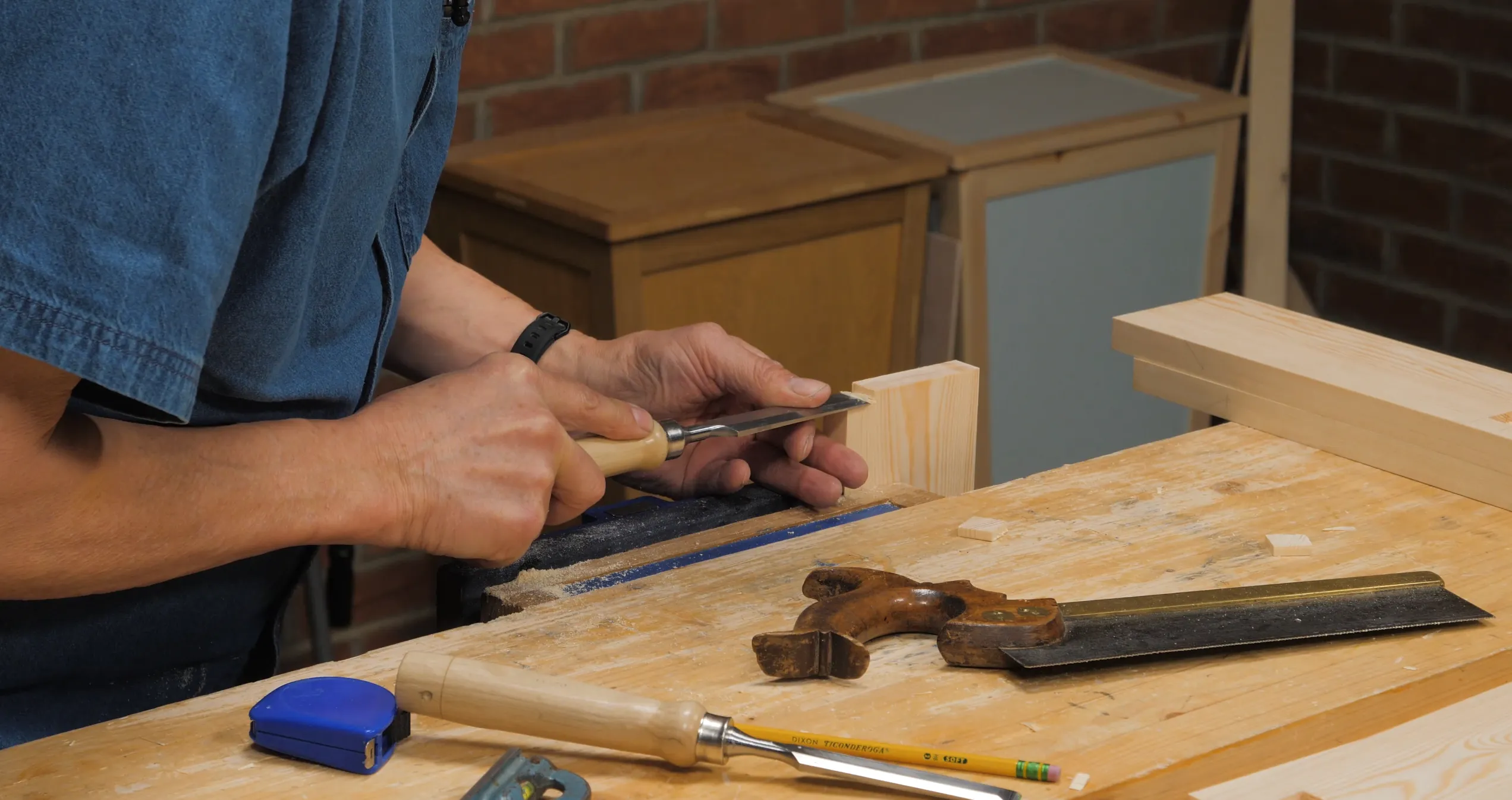 Clean up the shoulder to ensure the shelf will fit snugly