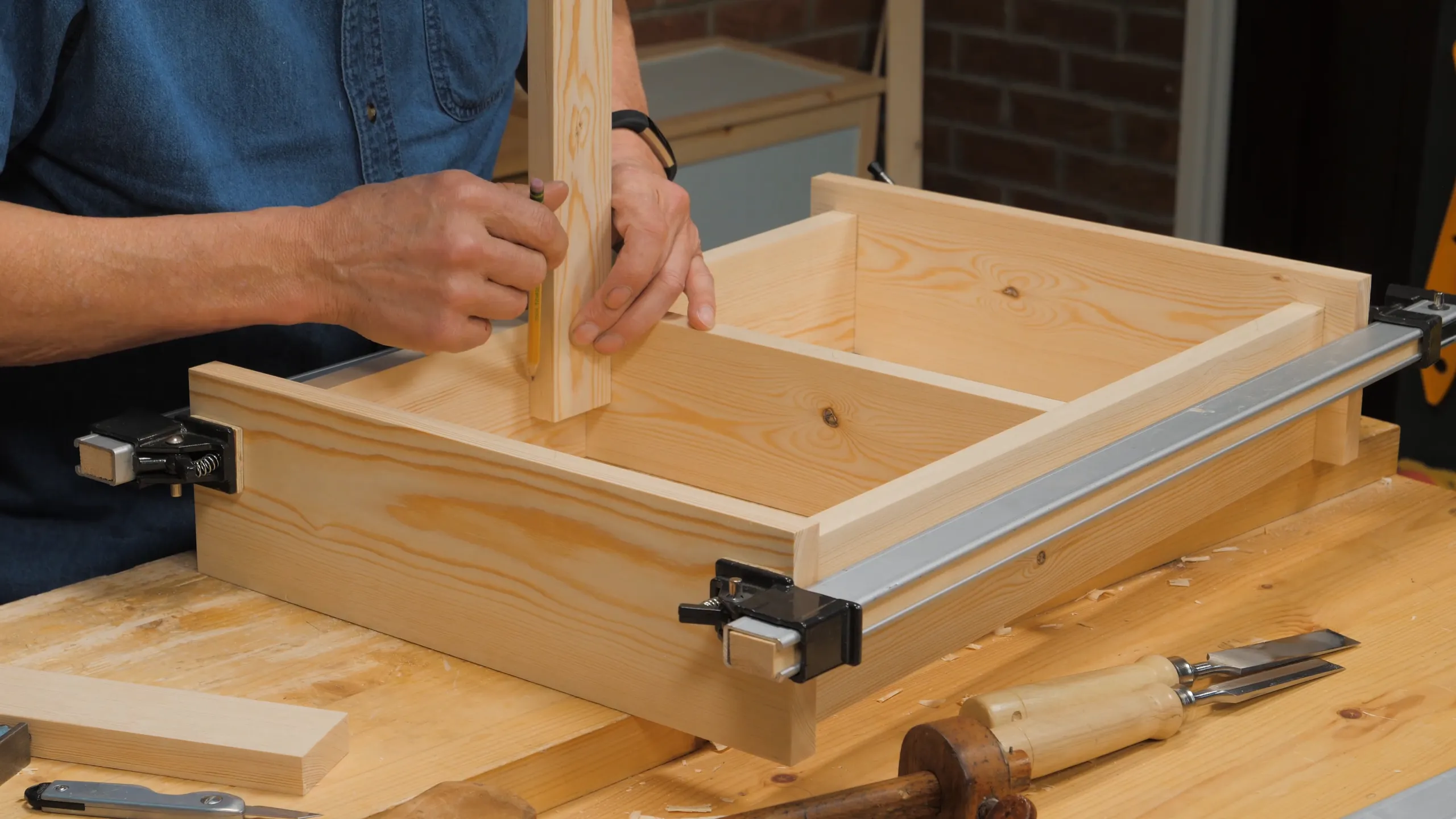 Mark the underside of the bottom rail for the lower mortises